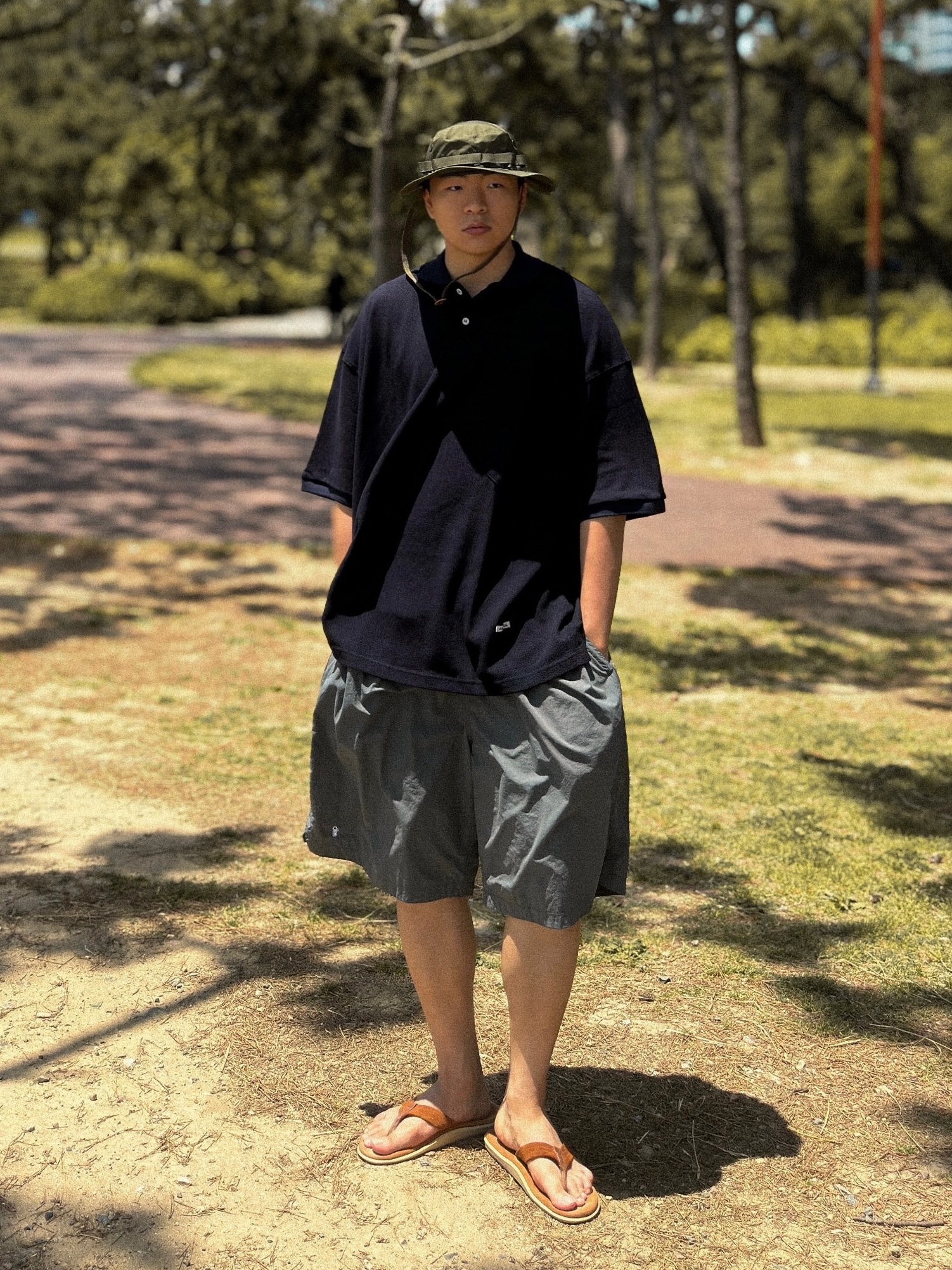 YMCL KY Jungle Hat Olive 착용 스타일 - 2