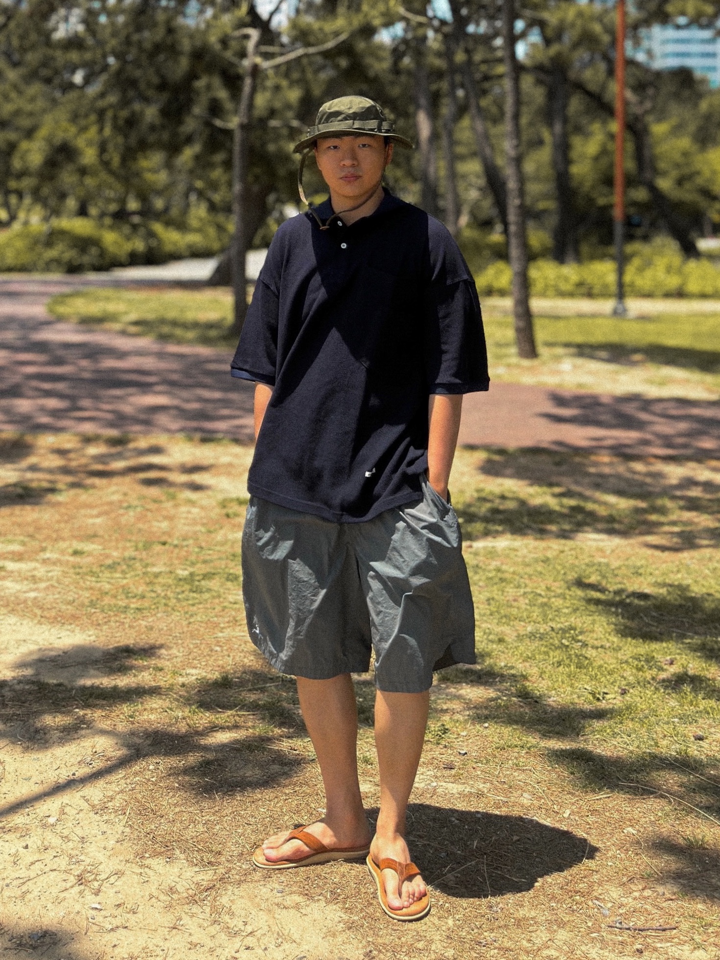YMCL KY Jungle Hat Olive 착용 스타일 - 1