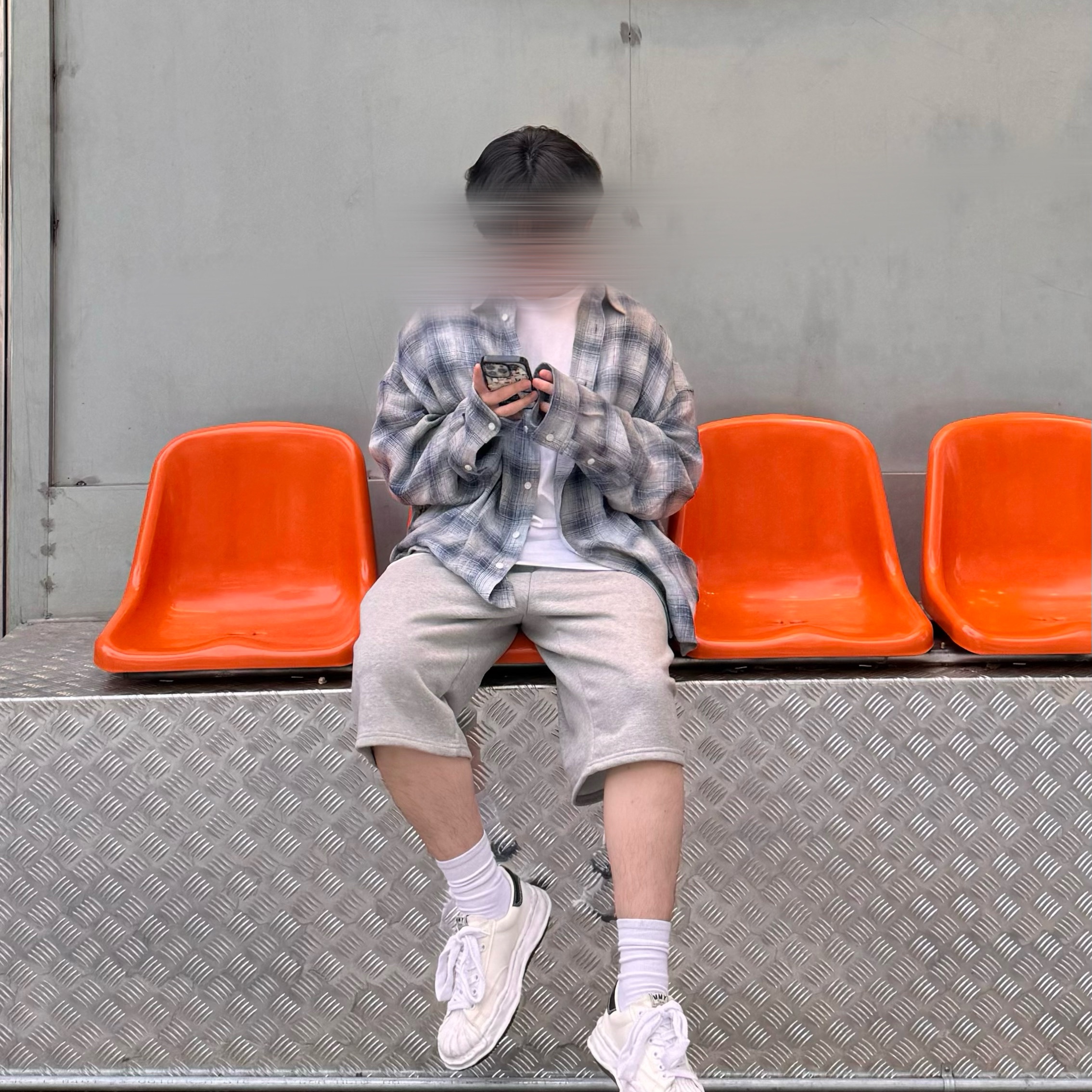 Nonnod Flexible String Check Shirt Japanese Linen Blue, Maison Mihara Yasuhiro Blakey OG Sole Canvas Low-top Sneakers White 착용 스타일 - 2