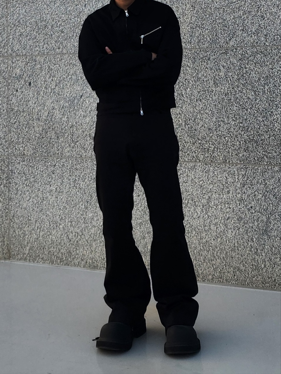 Balenciaga Steroid Derby Black, Nonnod Flared Pants Black 착용 스타일 - 2