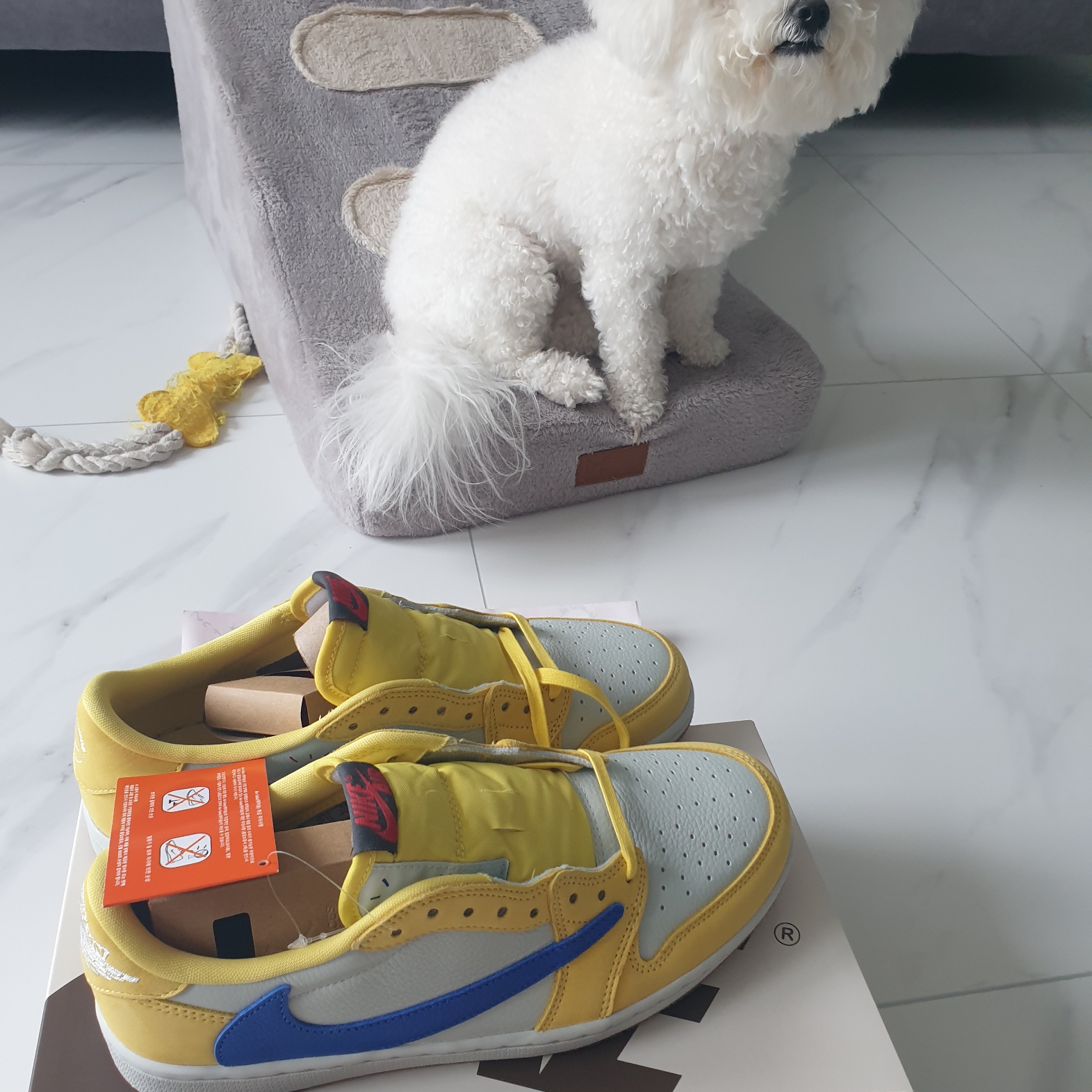 (W) Jordan 1 x Travis Scott Retro Low OG SP Canary 착용 스타일 - 3