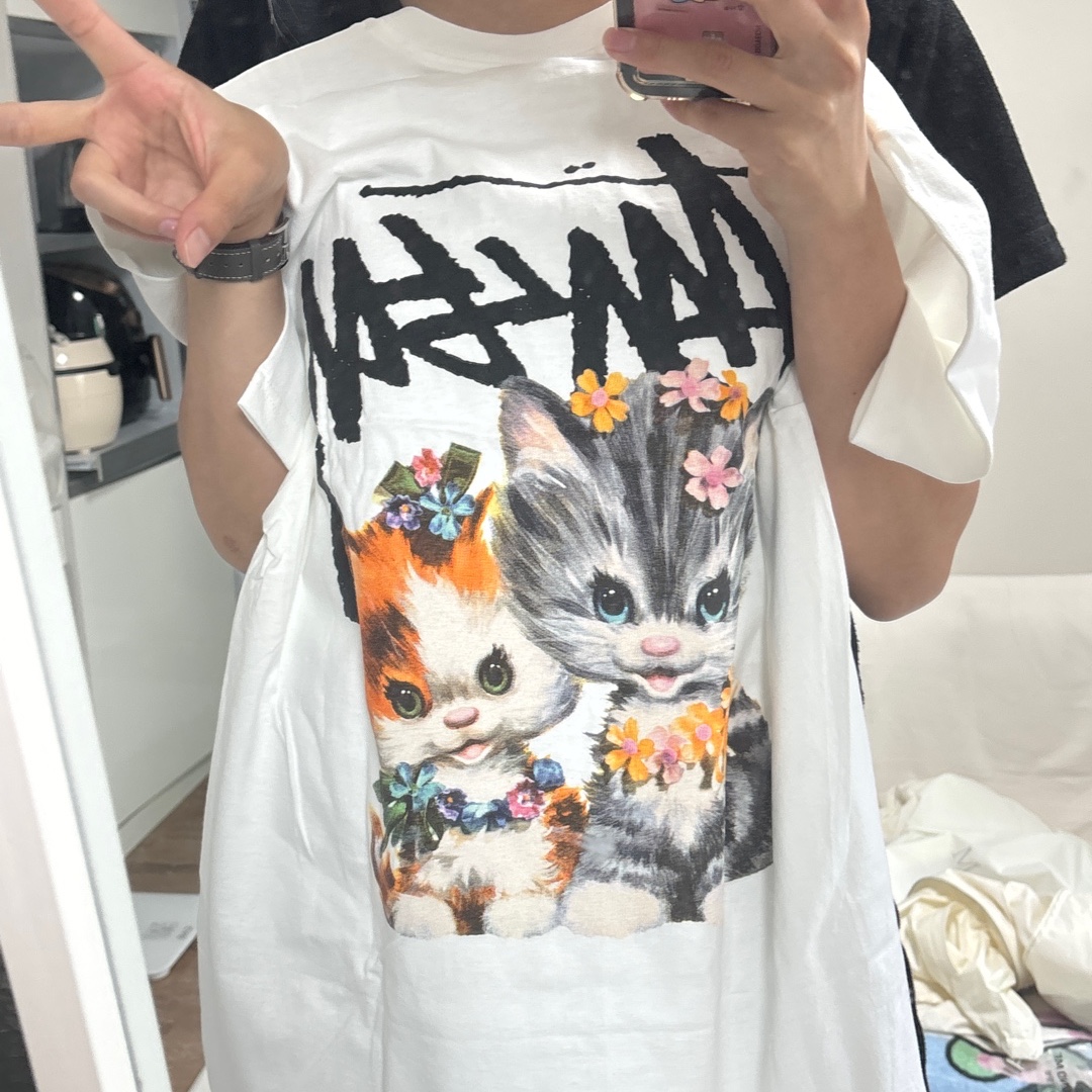 Stussy Kittens T-Shirt White 착용 스타일