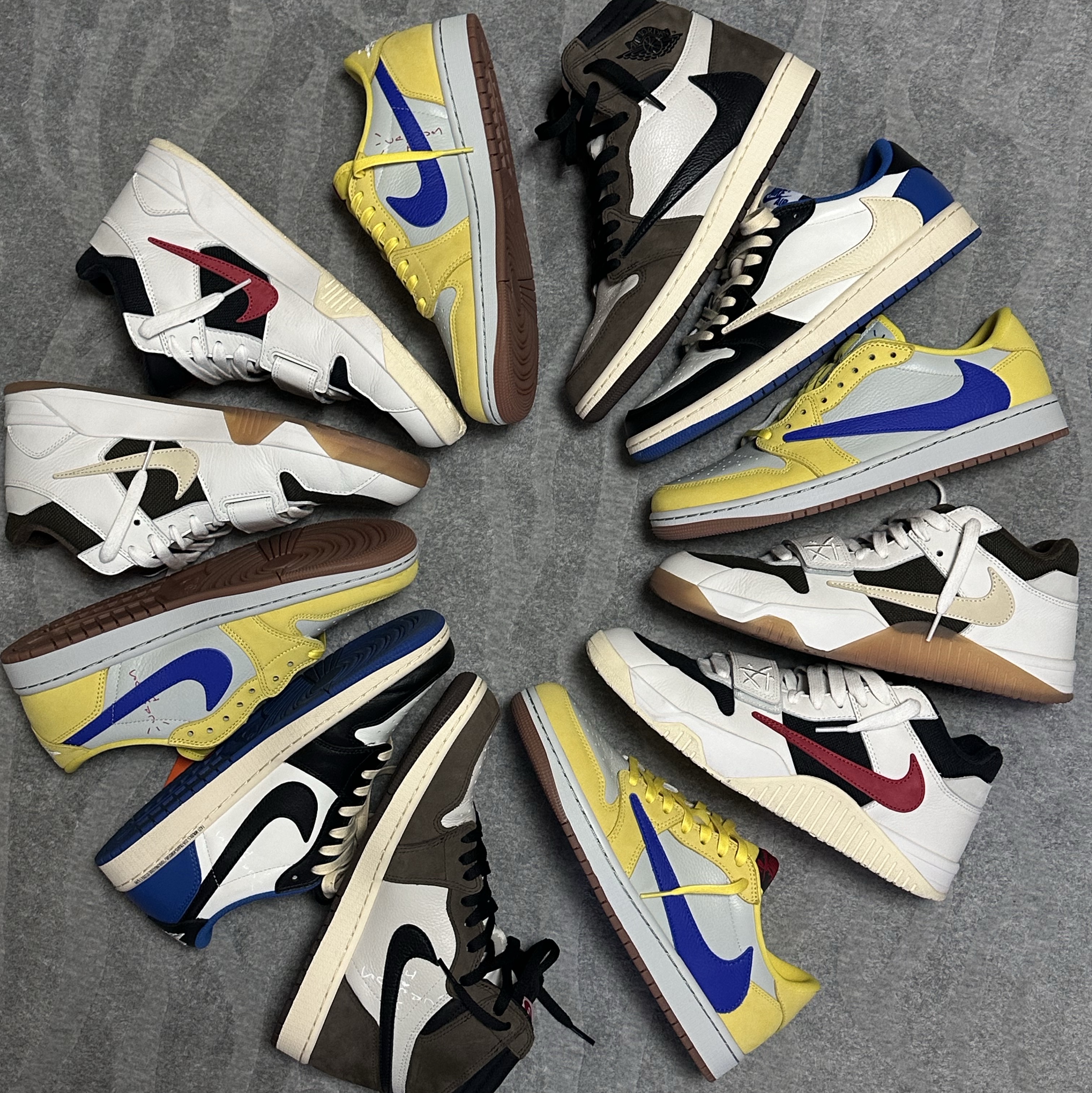 Jordan 1 x Travis Scott x Fragment Retro Low OG SP Military Blue, Jordan x Travis Scott Jumpman Jack TR Sail and Dark Mocha 착용 스타일