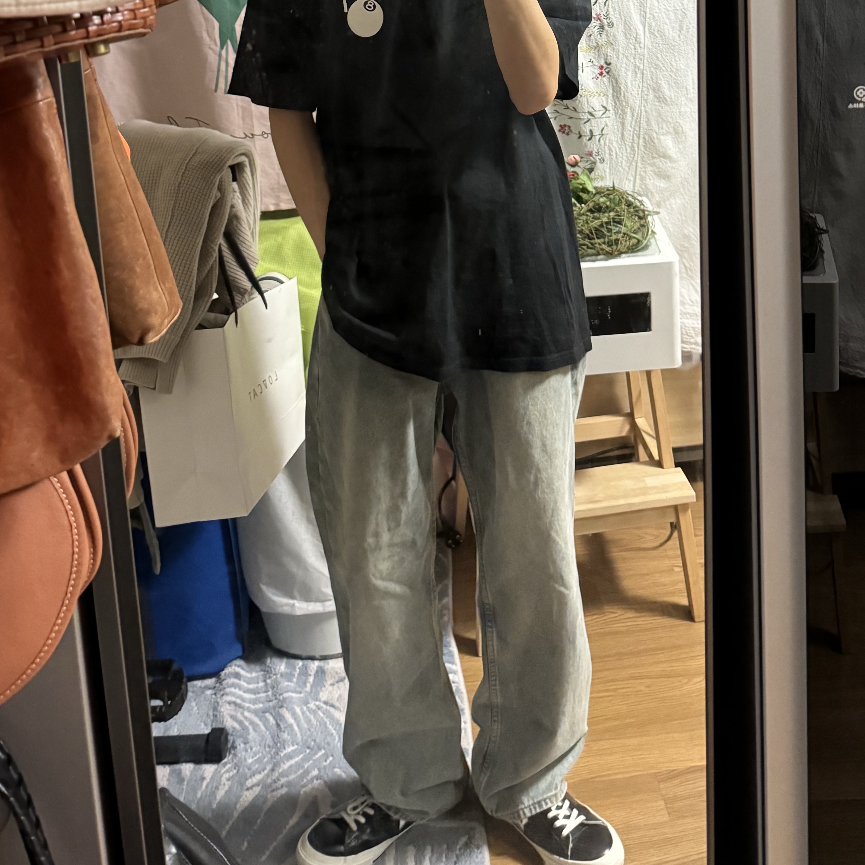 IAB Studio Hoodie Deep Green, Converse One Star Ox HanByeol Black 착용 스타일 - 2