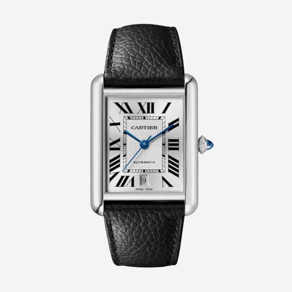 Cartier Tank Must Watch Large Quartz Steel Calfskin Black 착용 스타일