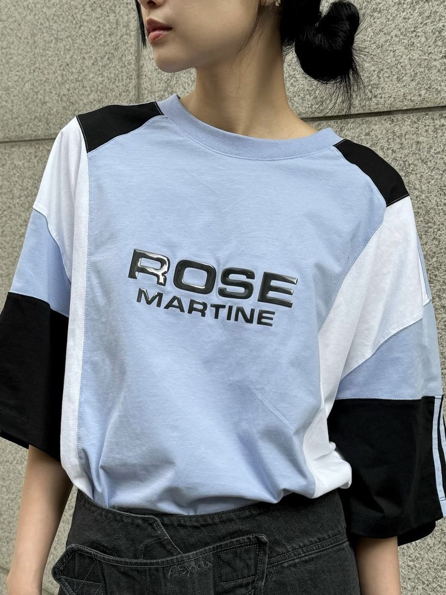 Martine Rose Oversized Panelled T-Shirt Blue White Black 착용 스타일 - 2