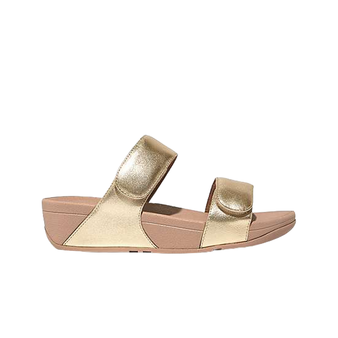 (W) 핏플랍 루루 어드저스터블 메탈릭 레더 슬라이드 블래티노((W) FITFLOP Lulu Adjustable Metallic Leather Slides Platino) - 1