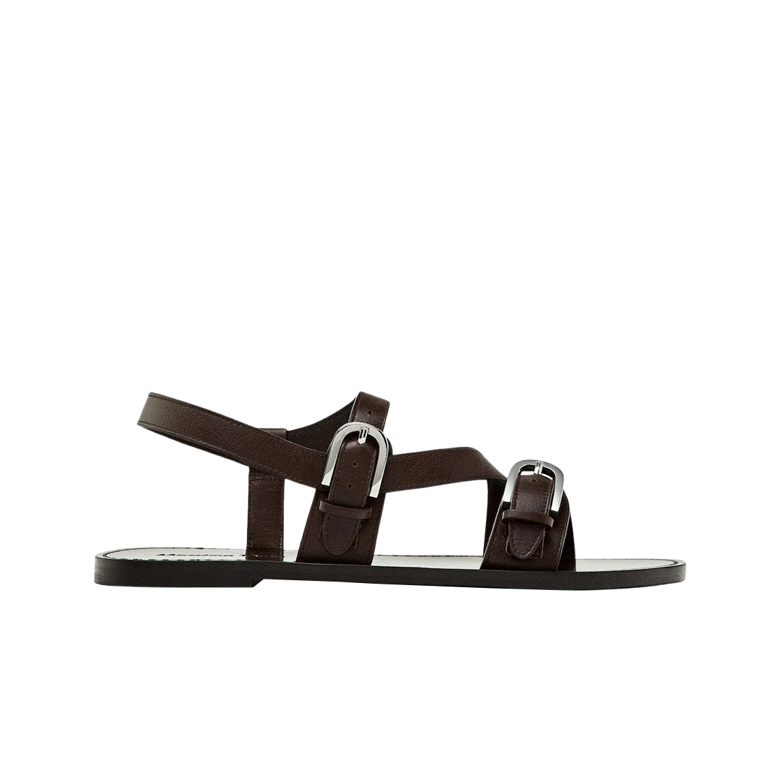 (W) 마시모두띠 더블 버클 플랫 샌들 브라운((W) Massimo Dutti Flat Sandals with Double Buckle Brown)