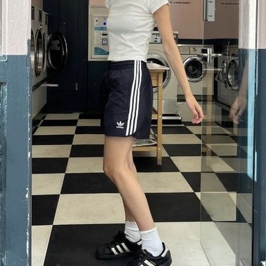 (W) Adidas Satin Sprint Shorts Black - KR Sizing, Adidas Superstar Core Black White 착용 스타일