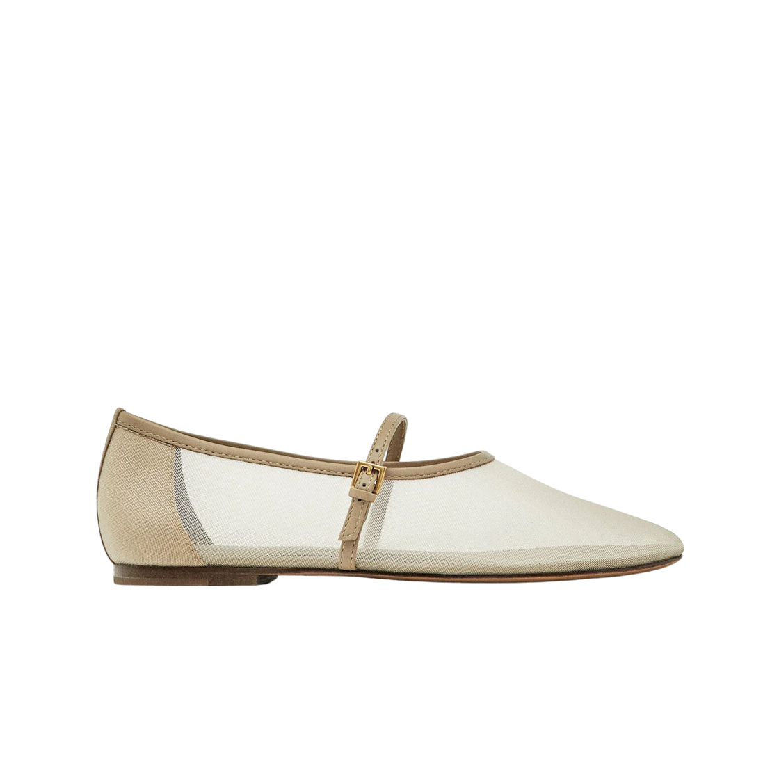 (W) 마시모두띠 스트랩 어크로스 더 인스텝 메쉬 발레 플랫 크림((W) Massimo Dutti Mesh Ballet Flat with Strap Across The Instep Cream)