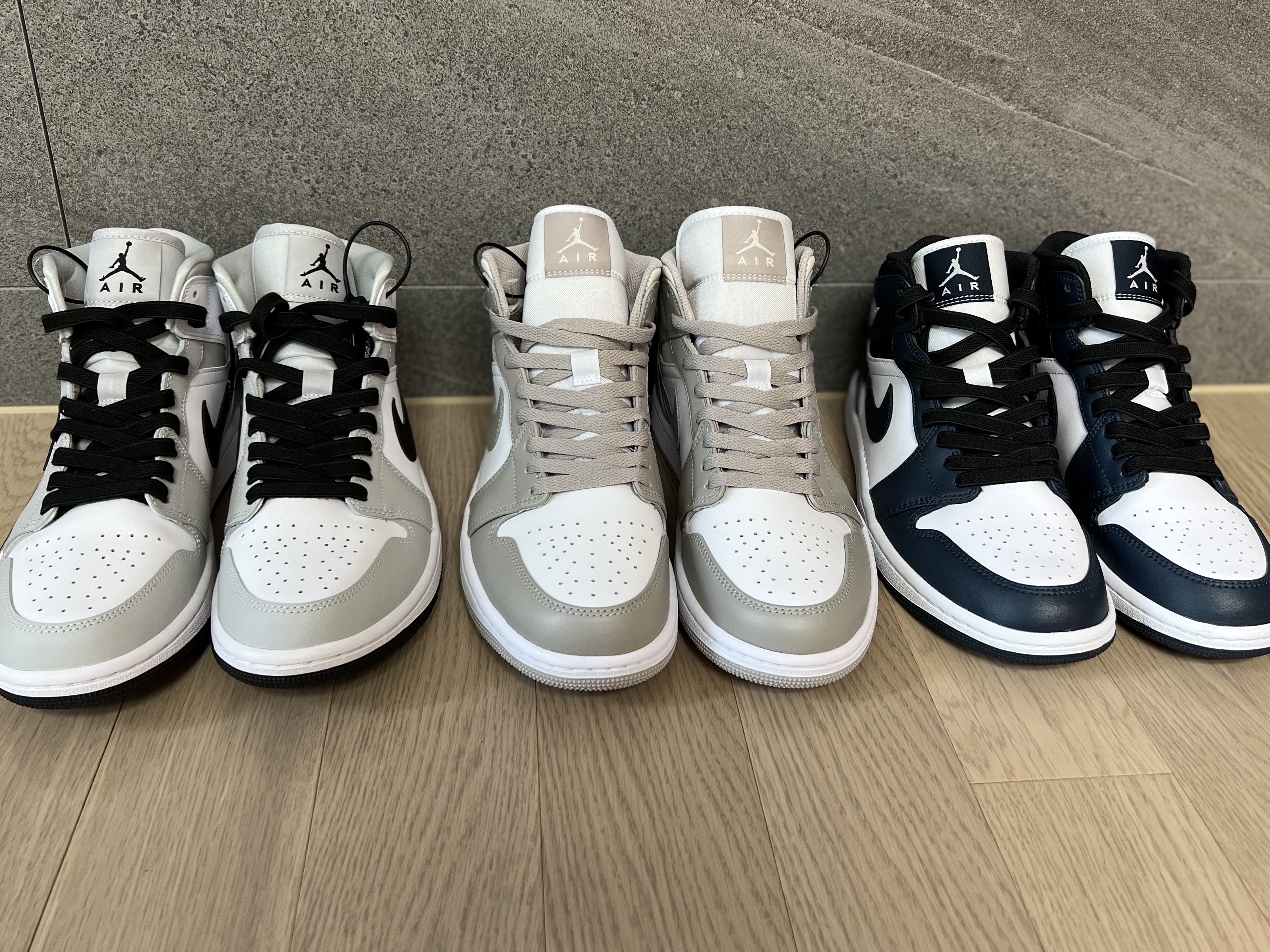 (W) Jordan 1 Mid Grey Fog, Jordan 1 Mid College Grey 착용 스타일 - 6