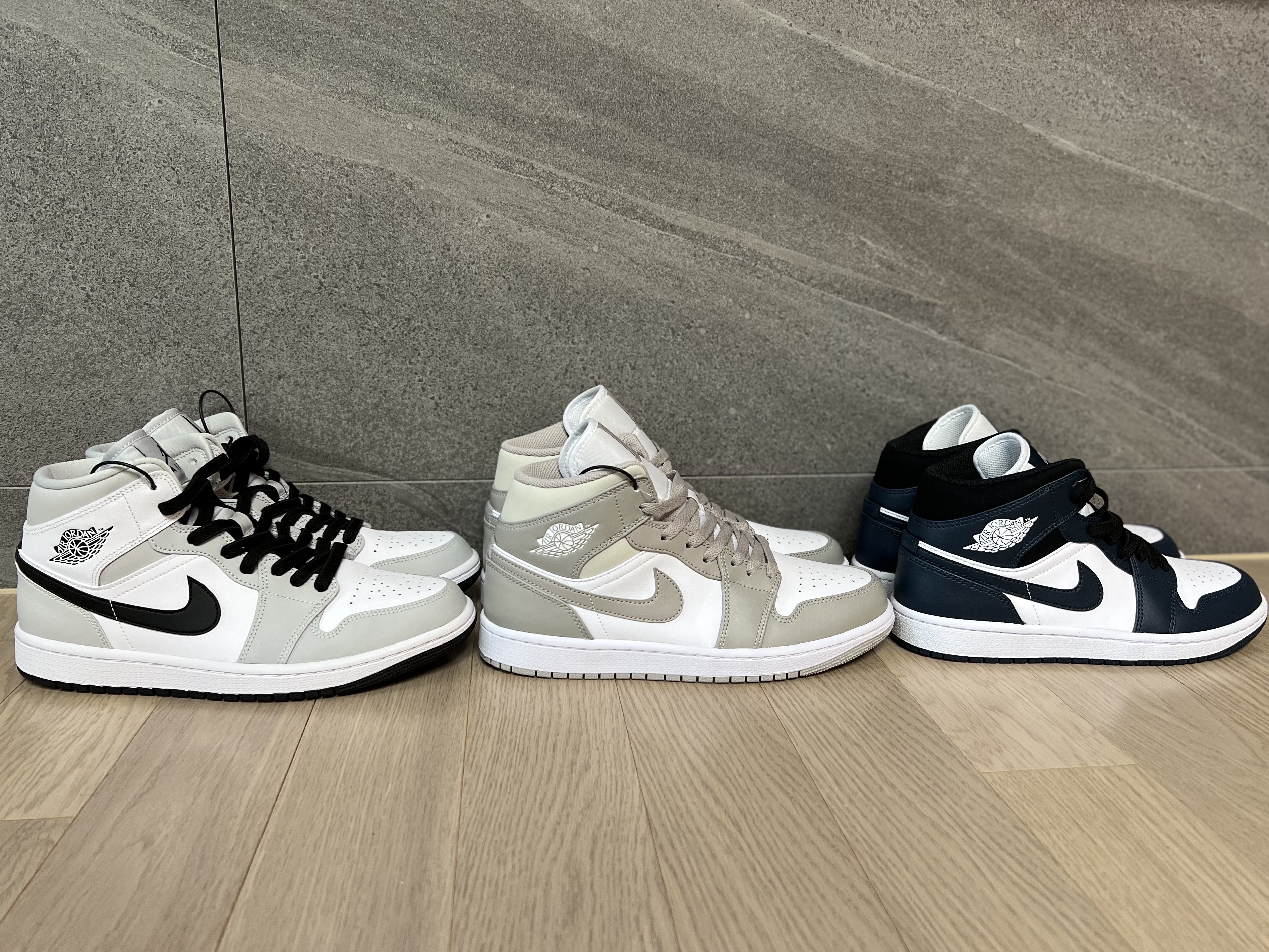 (W) Jordan 1 Mid Grey Fog, Jordan 1 Mid College Grey 착용 스타일 - 4