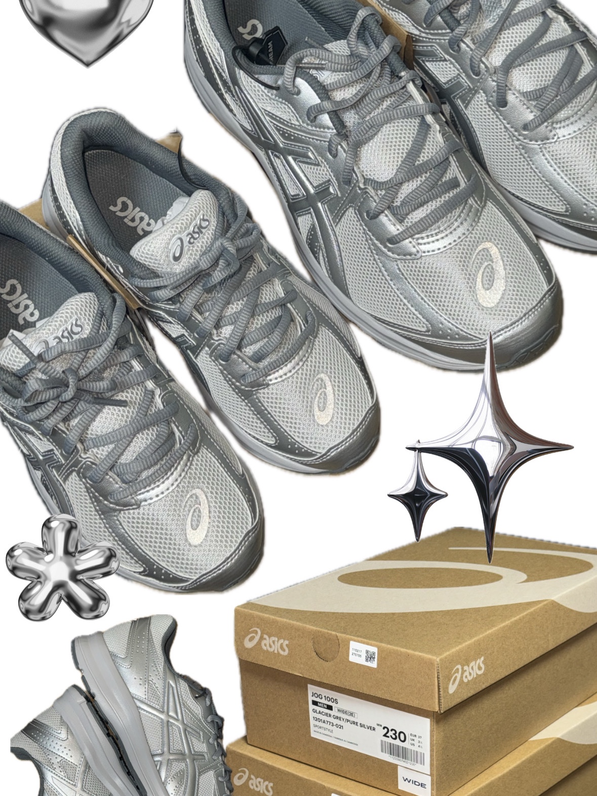 Asics Jog 100 S SMU Glacier Grey Pure Silver - 2E Wide 착용 스타일 - 1