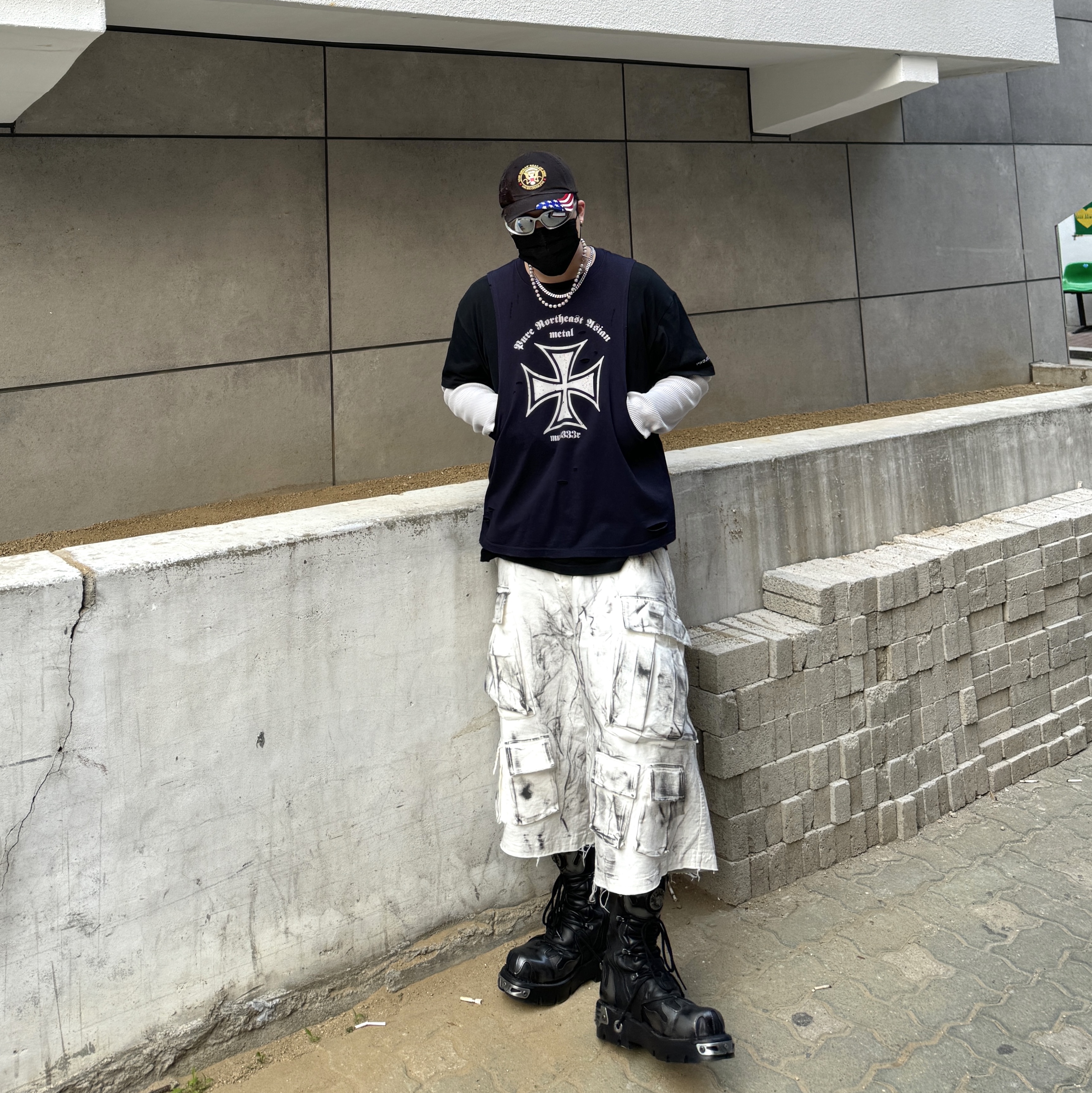 Project G/R x MFM333. 3 Layered Long Sleeve Navy, Project G/R x MFM333. TGS Military Veteran Cap Black 착용 스타일 - 1