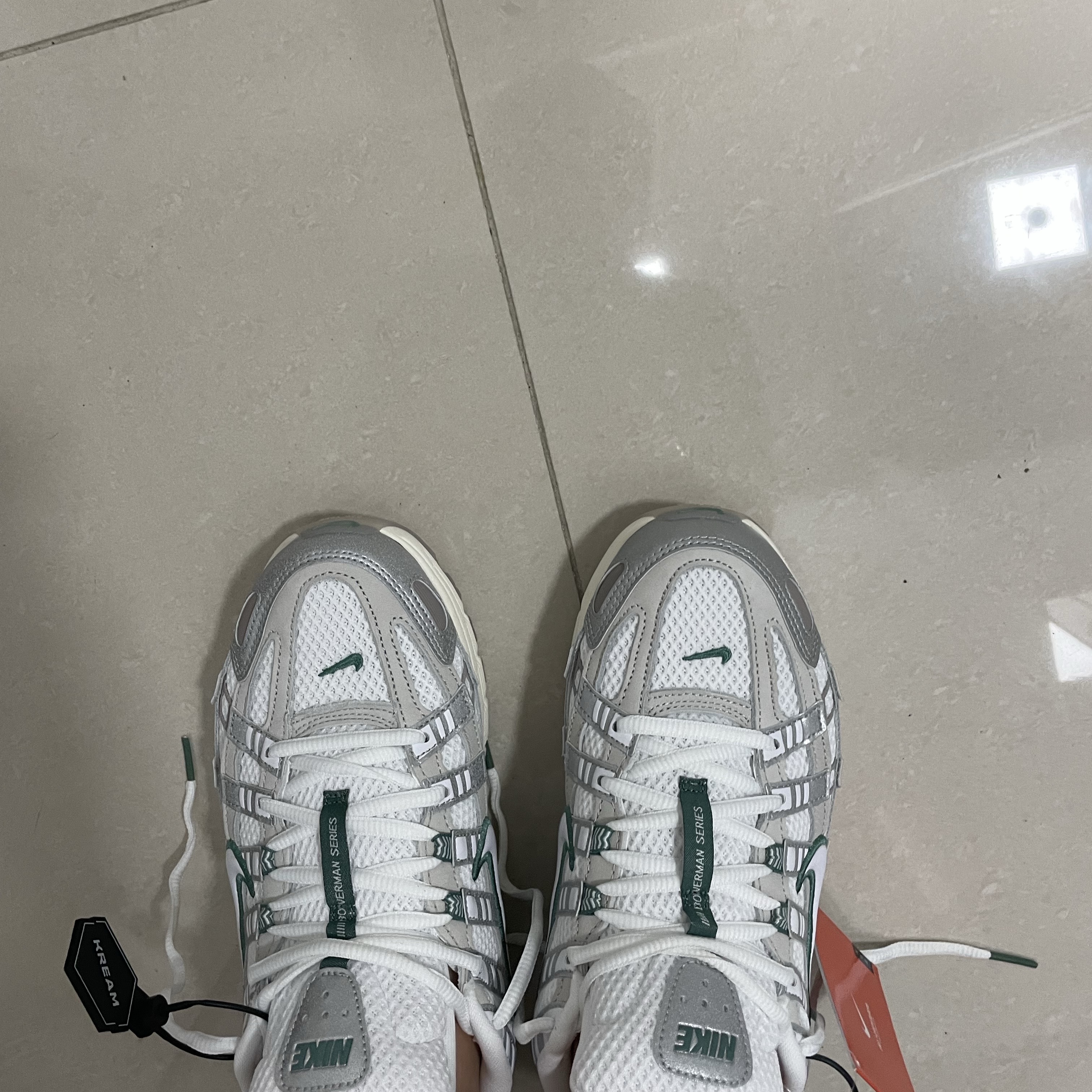 Nike P-6000 Light Bone White Metallic Silver 착용 스타일 - 1