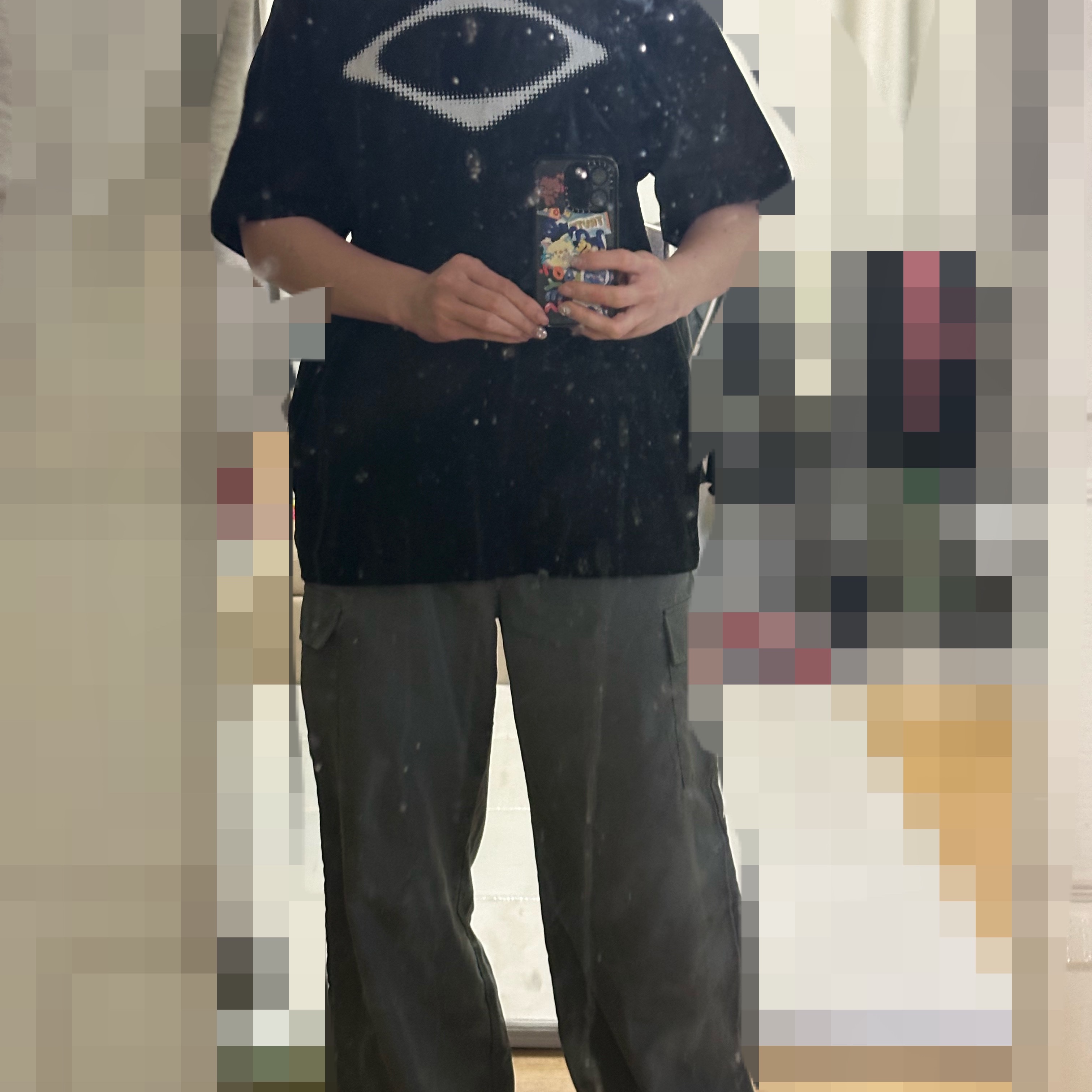 (W) Mischief Rhombus Blur T-Shirt Basic Black 착용 스타일 - 2