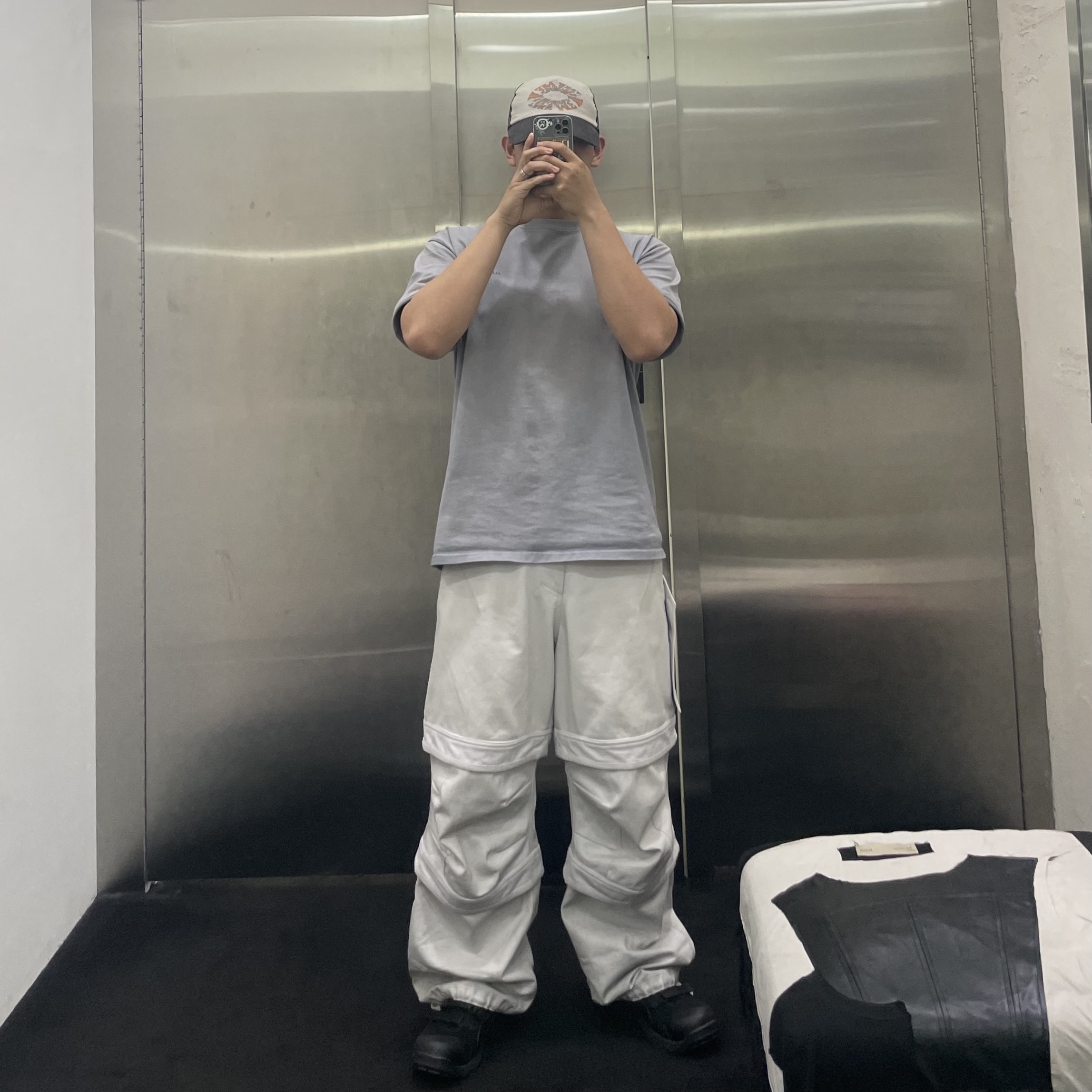 Farfromwhat Far Layered Work Pants White, Asics Winjob CP215 Black 착용 스타일 - 1