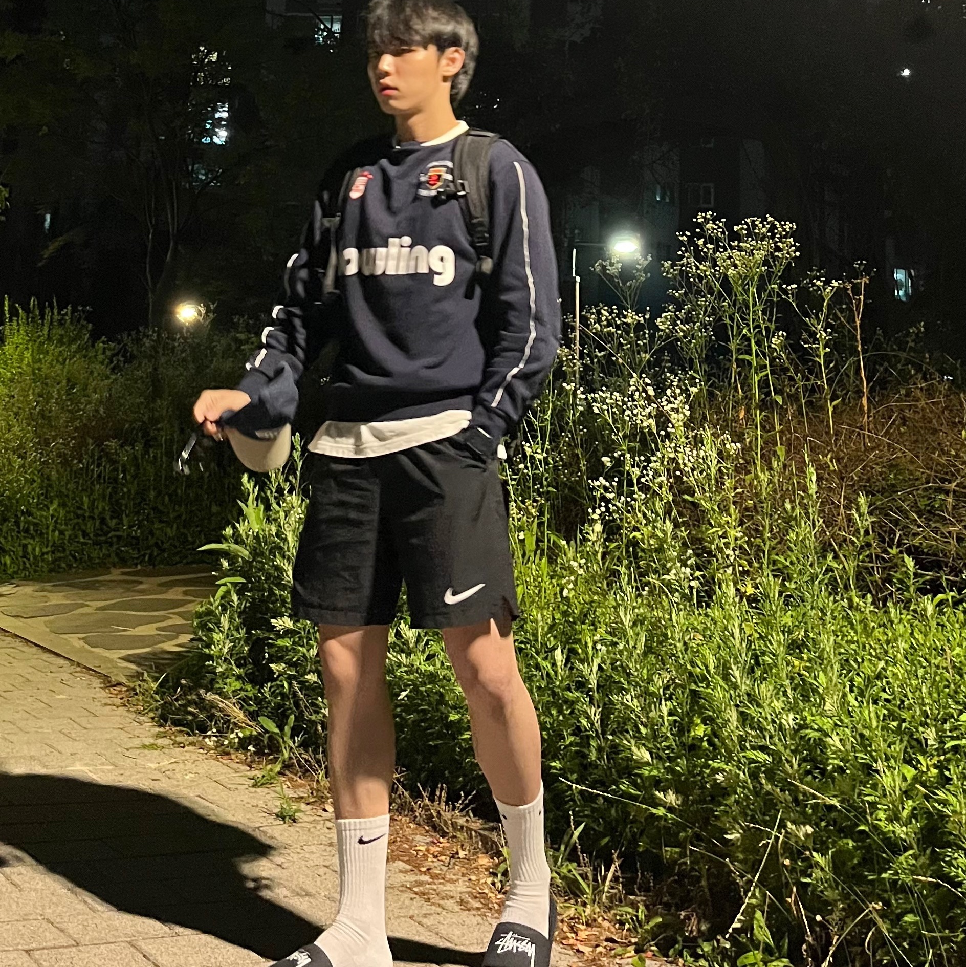 Nike x Stussy Benassi Slide Off Noir, Nike Dri-Fit Park 3 Shorts Black 착용 스타일 - 2