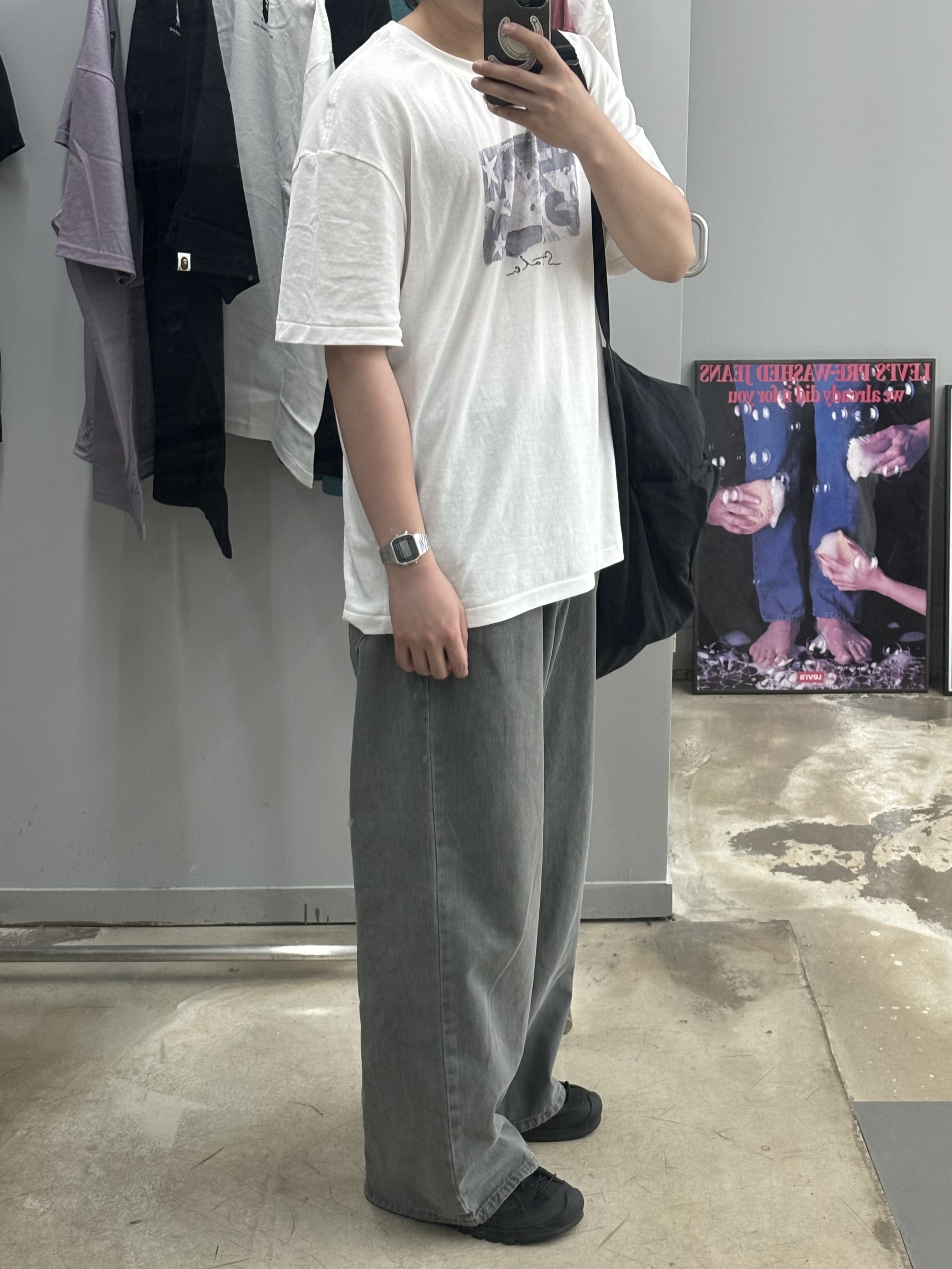 Polyteru HANK 1/2 Graphic T-Shirt 'Starmie' White, Polyteru Human Index Human Regular 1/2 T-Shirt Dyed Gray 착용 스타일 - 1