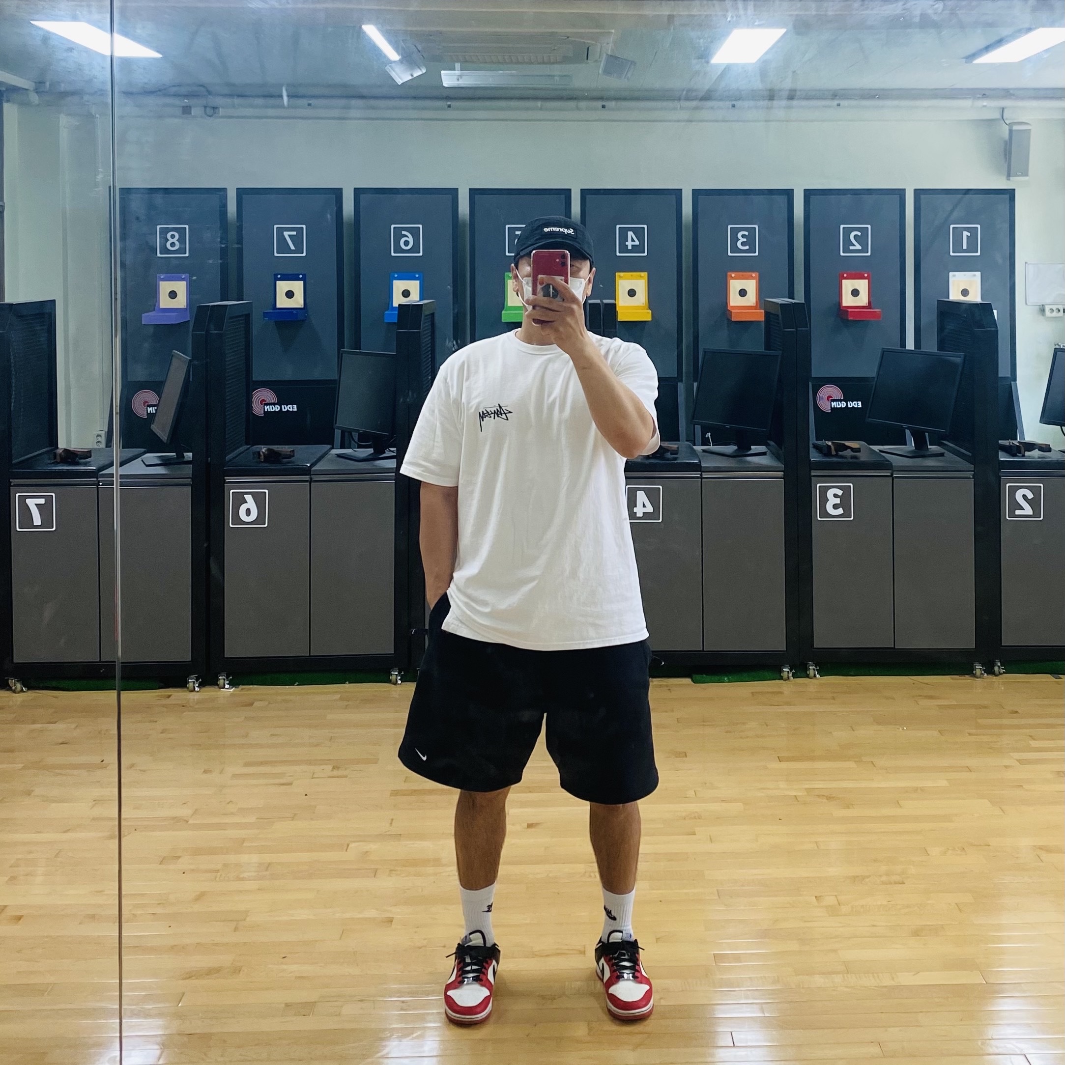 Nike x NBA Dunk Low Retro EMB Black and Chile Red, Nike NRG Solo Swoosh Fleece Shorts Black - Asia 착용 스타일