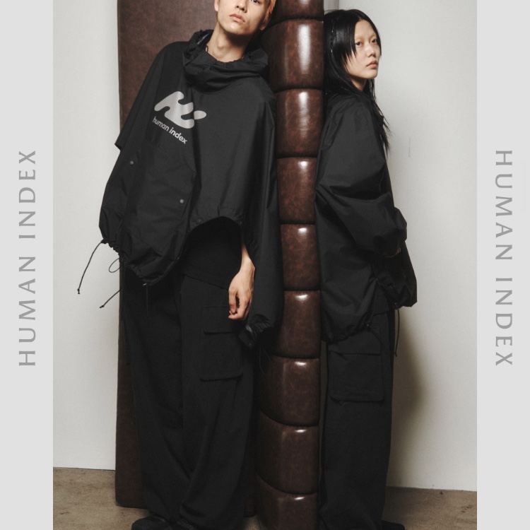 Polyteru Human Index Index Cargo Pants Black, Polyteru Human Index Human Loosed Half Zip Knit Gray 착용 스타일 - 2