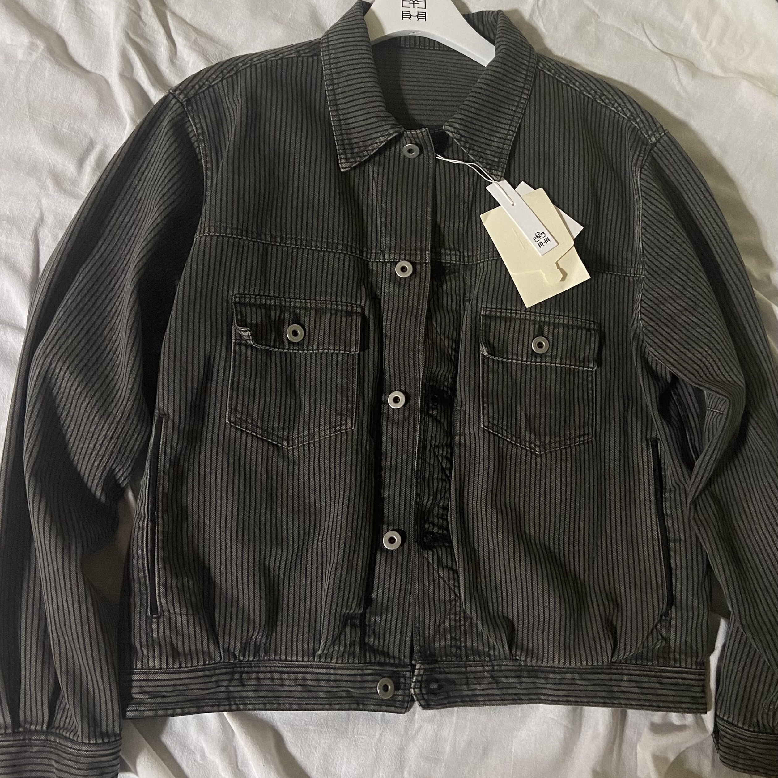 Polyteru Used Trucker Jacket Dyed Gray (Striped, Japanese Fabric) 착용 스타일