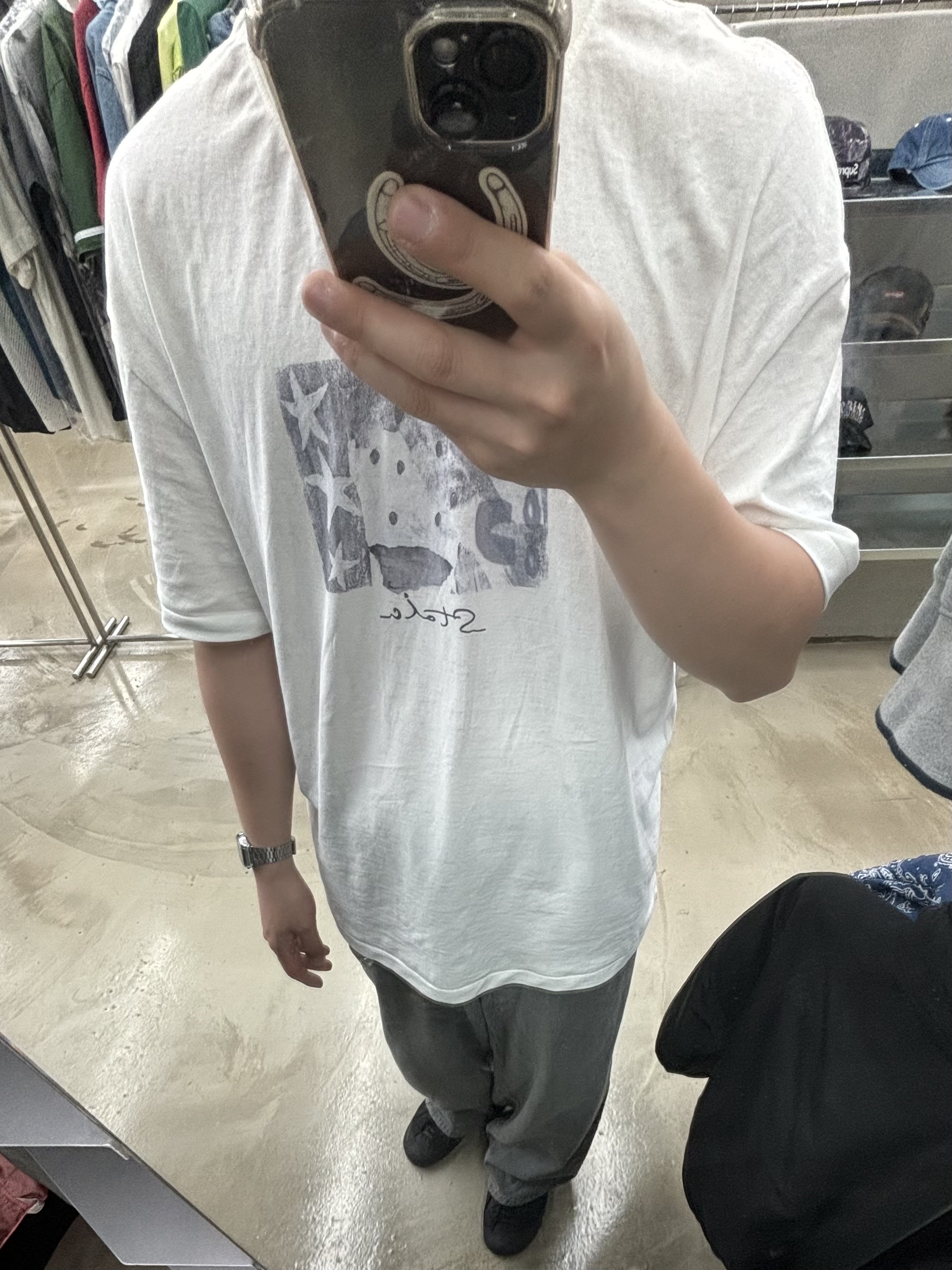 Polyteru HANK 1/2 Graphic T-Shirt 'Starmie' White, Polyteru Human Index Human Regular 1/2 T-Shirt Dyed Gray 착용 스타일 - 2