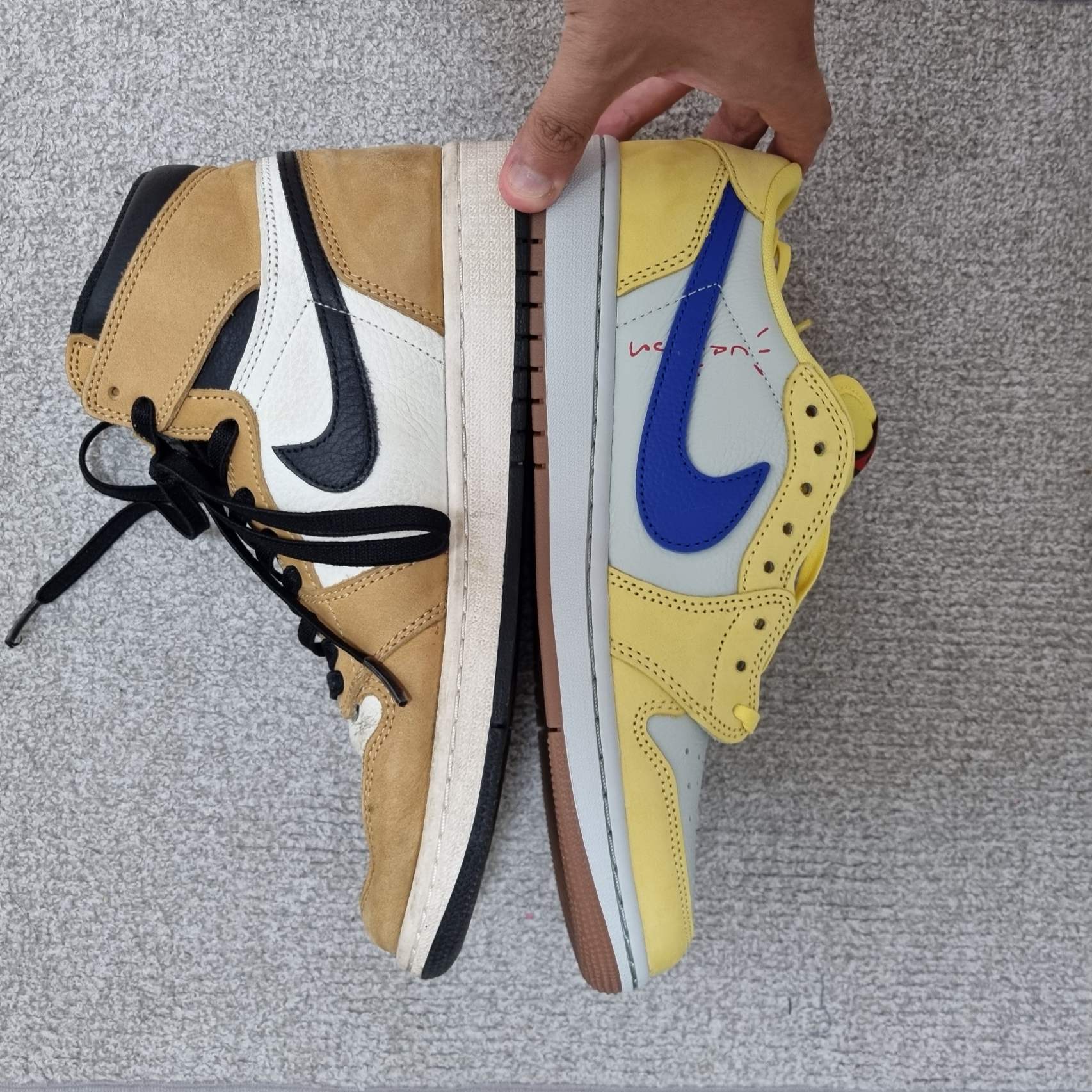 (W) Jordan 1 x Travis Scott Retro Low OG SP Canary, Jordan 1 Retro High Rookie of the Year 착용 스타일 - 1