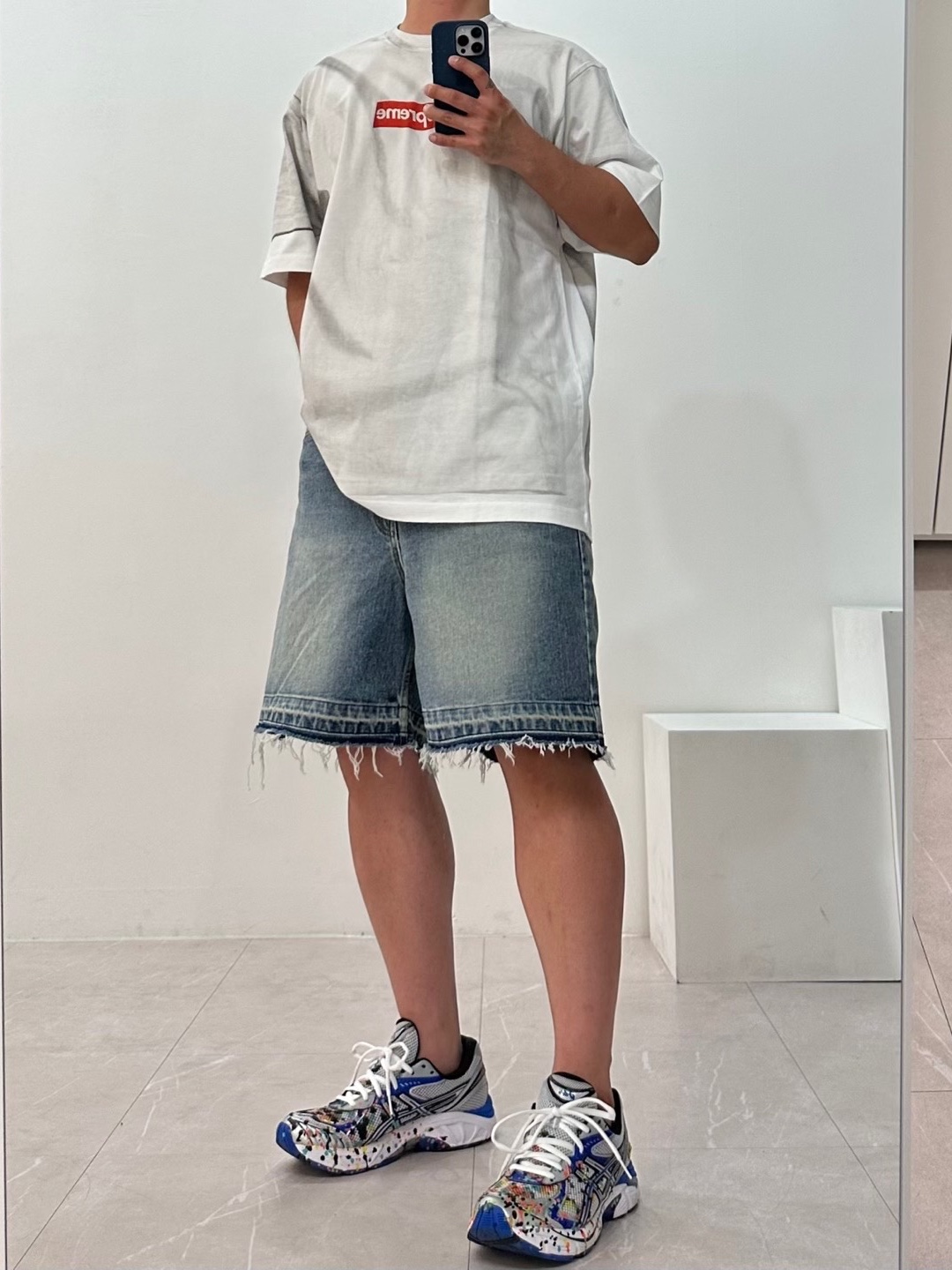 Supreme x MM6 Maison Margiela Box Logo T-Shirt White - 24SS 착용 스타일