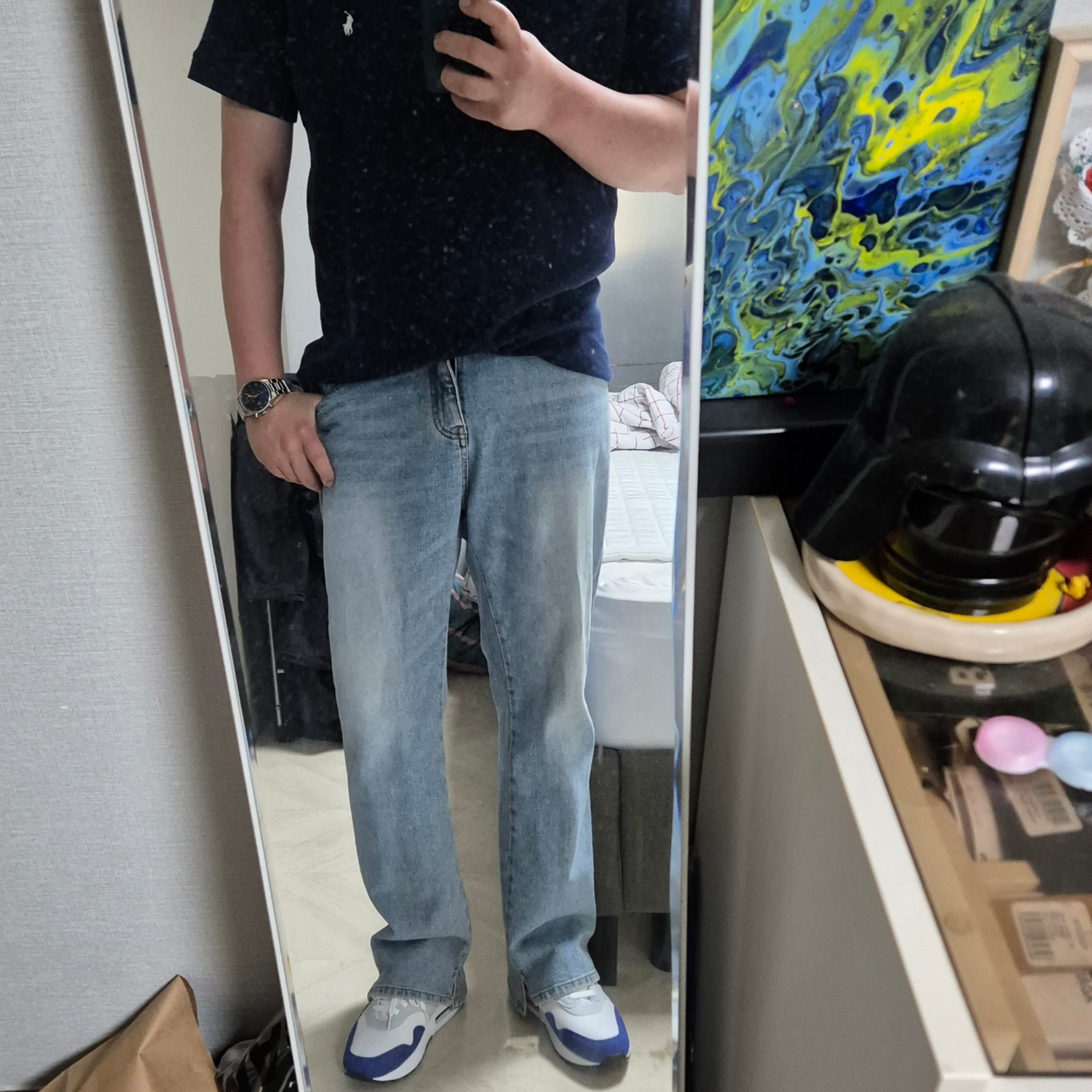 Nike Air Max 1 Deep Royal Blue, Stone Island L0803 Stretch Cotton Canvas Garment Dyed Cargo Bermuda Shorts Black - 24SS 착용 스타일 - 2