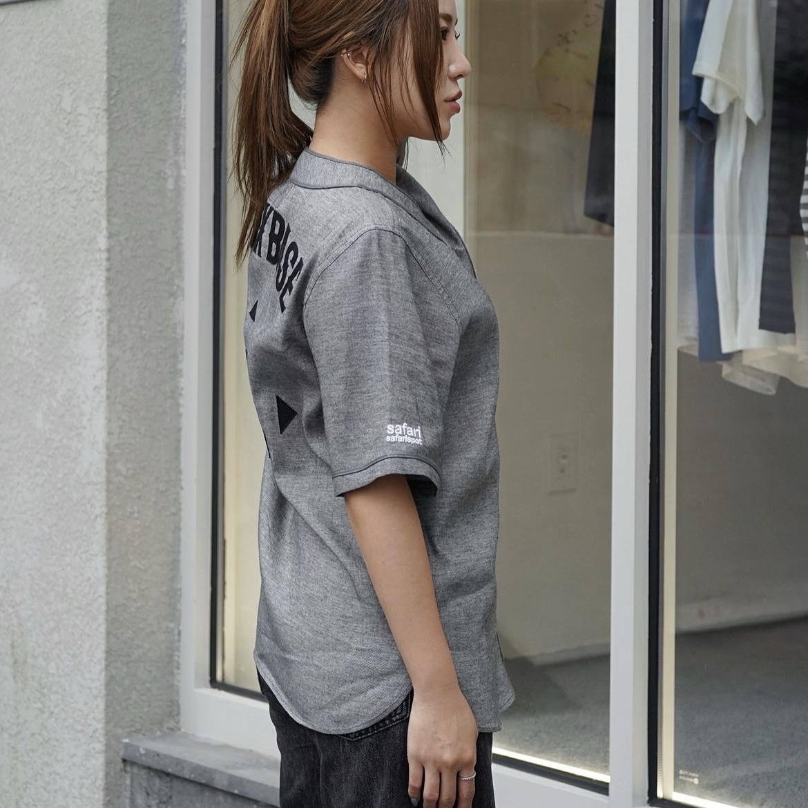 Safarispot Roux Base Uniform Dugout Shirts Denim, Safarispot Roux Base Uniform Dugout Shirts Black 착용 스타일
