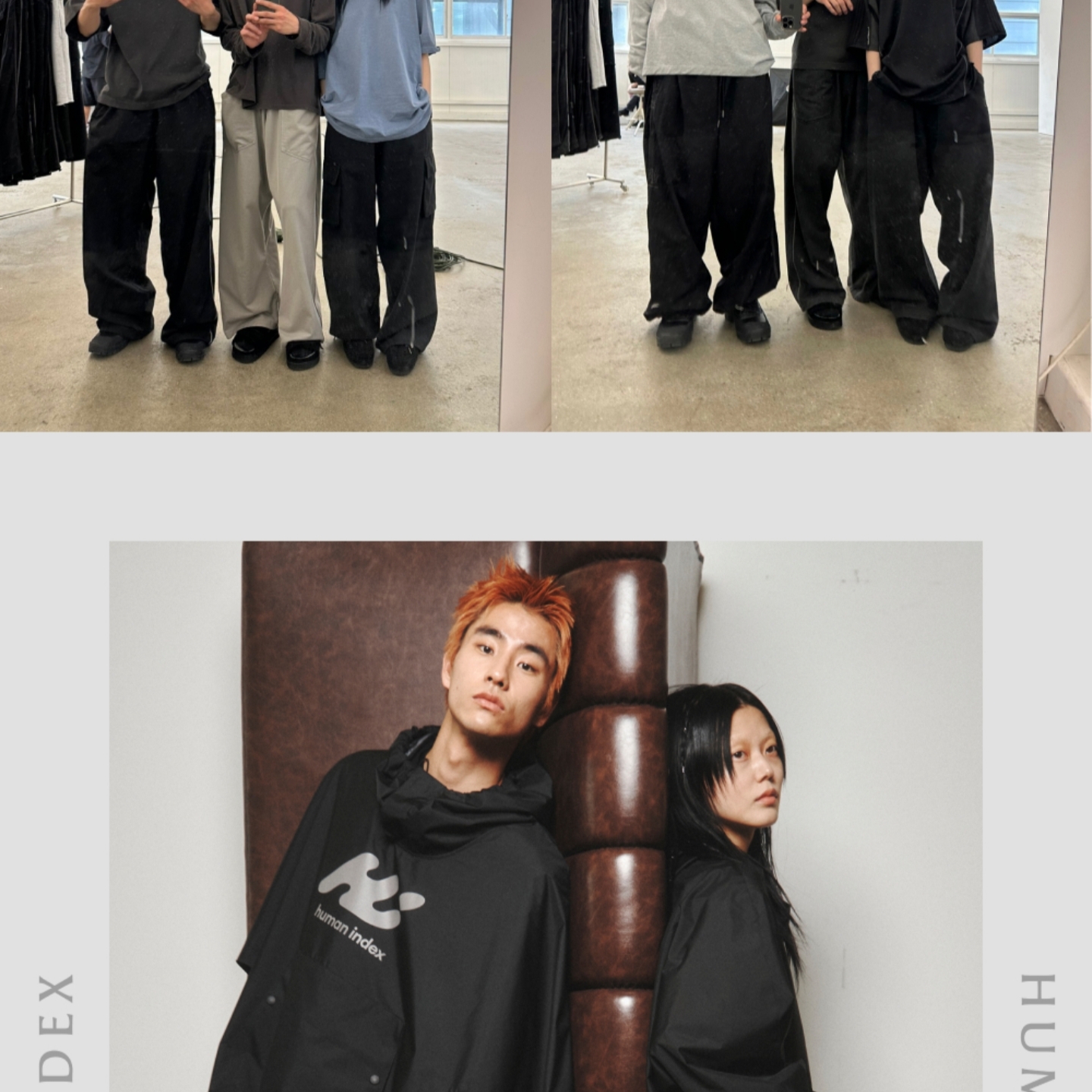 Opening Project Slit Motor Pants Washed Black, Polyteru Human Index Human Loosed Half Zip Knit Gray 착용 스타일 - 2