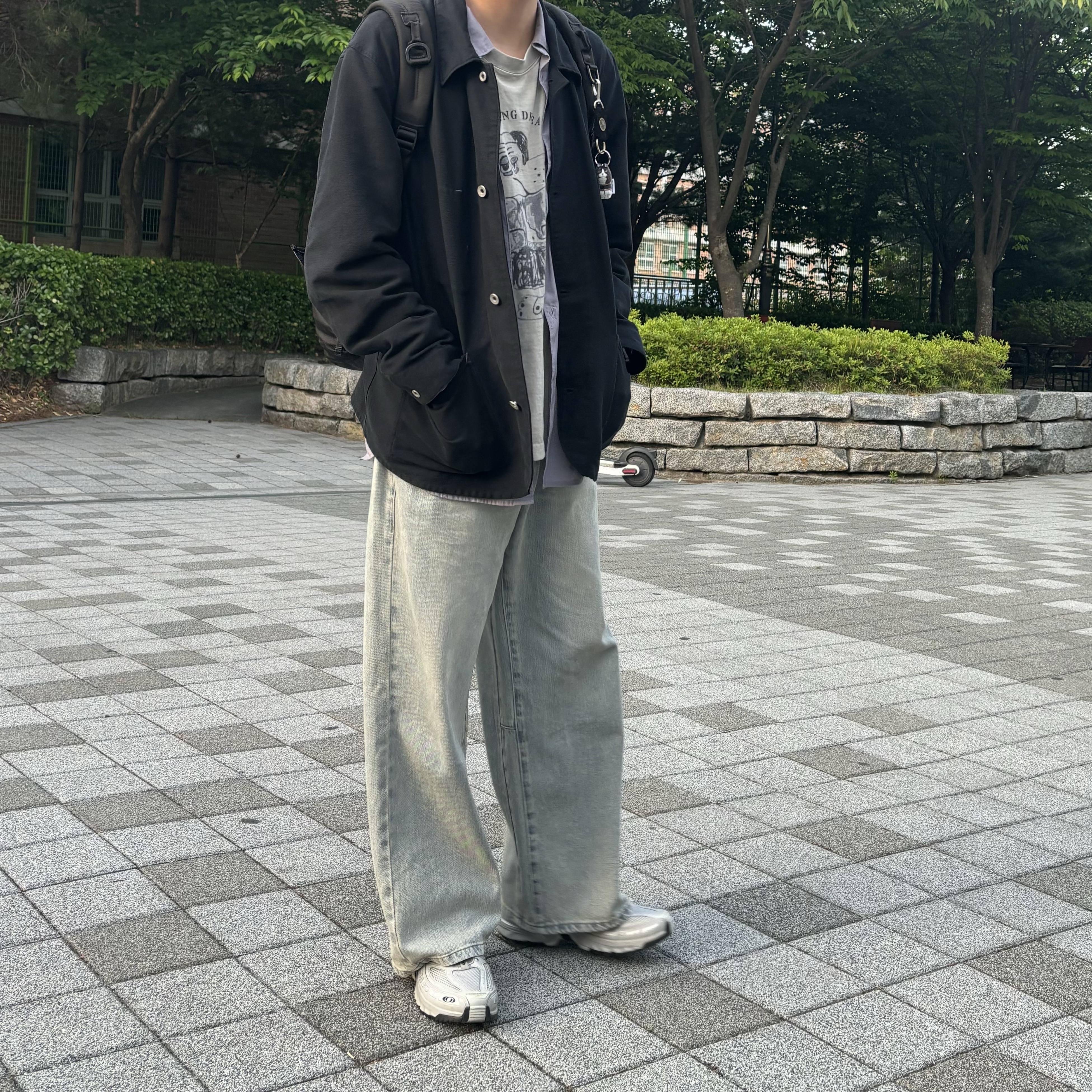 Polyteru Chore Jacket (Coverall Jacket) 23 ver. Black, Polyteru Tenco Loosed Shirt 2.0 Mid Blue Gray 착용 스타일 - 1