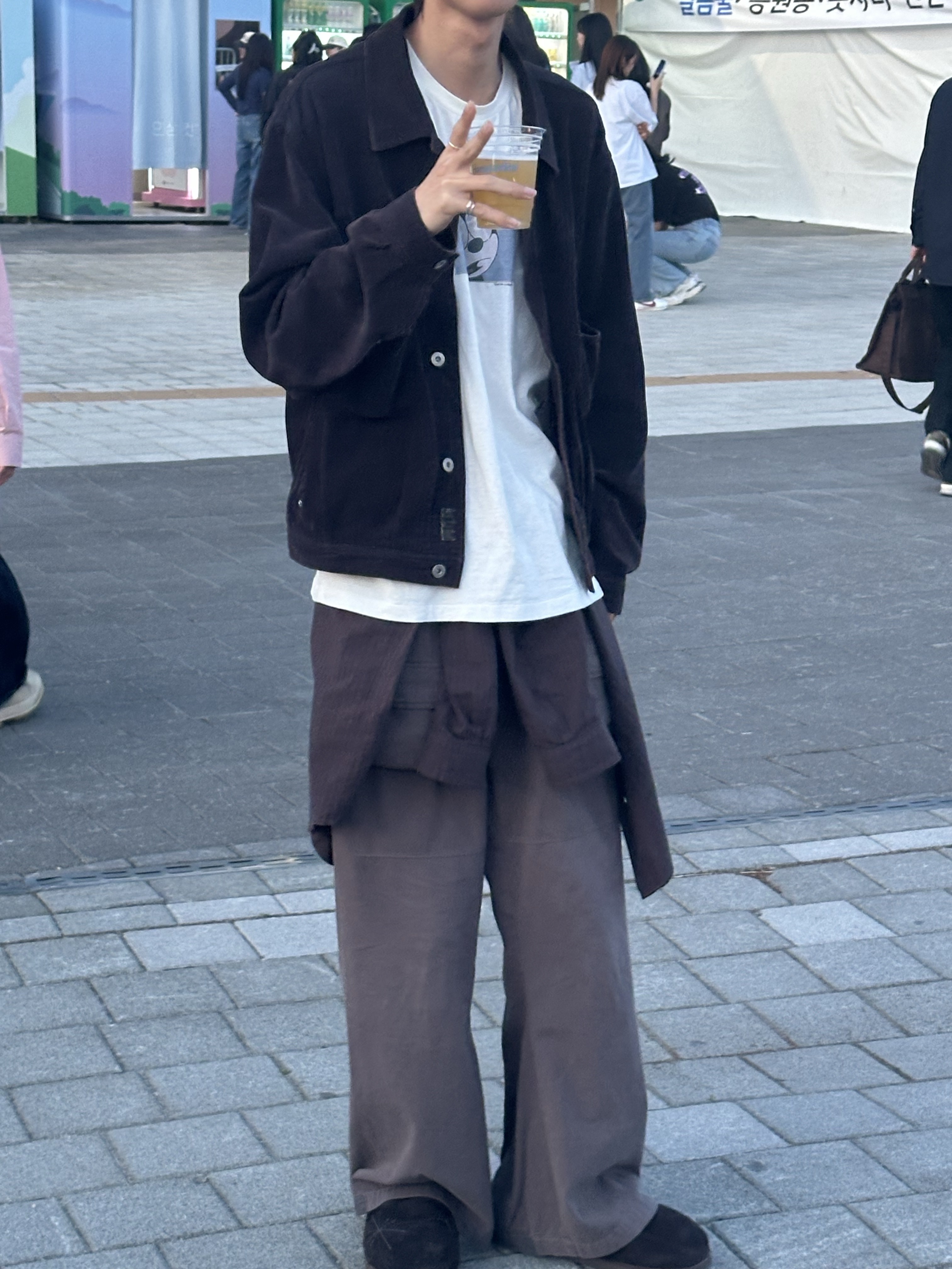 Polyteru x 1011 Paisley Trucker Jacket Corduroy Dark Purple Navy, [프리오더] Polyteru Sliders Shoes Dark Brown 착용 스타일 - 2