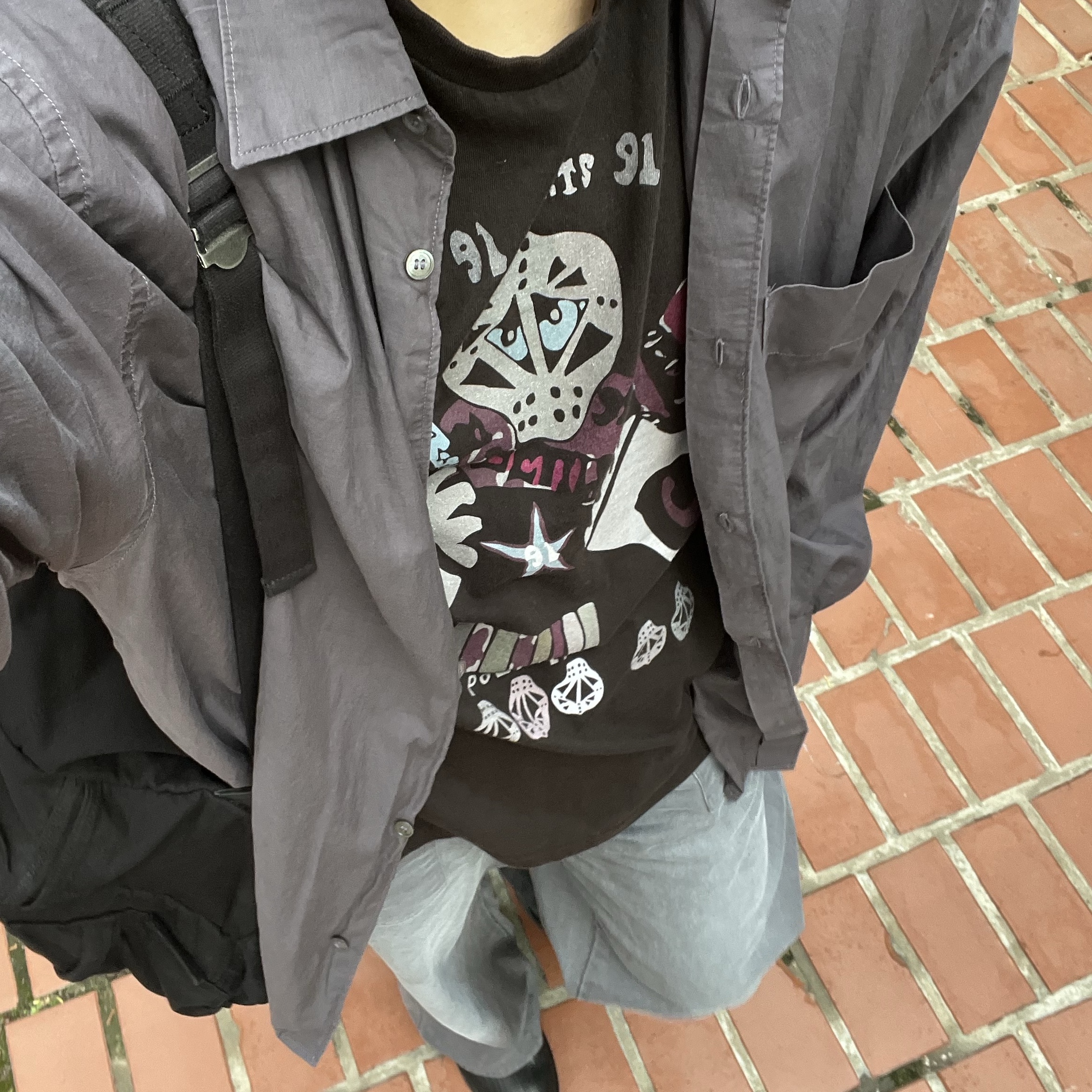 Polyteru Tenco Loosed Shirt 2.0 Dyed Purple Gray, Polyteru Human Index Index Track Pants Black/White 착용 스타일 - 1