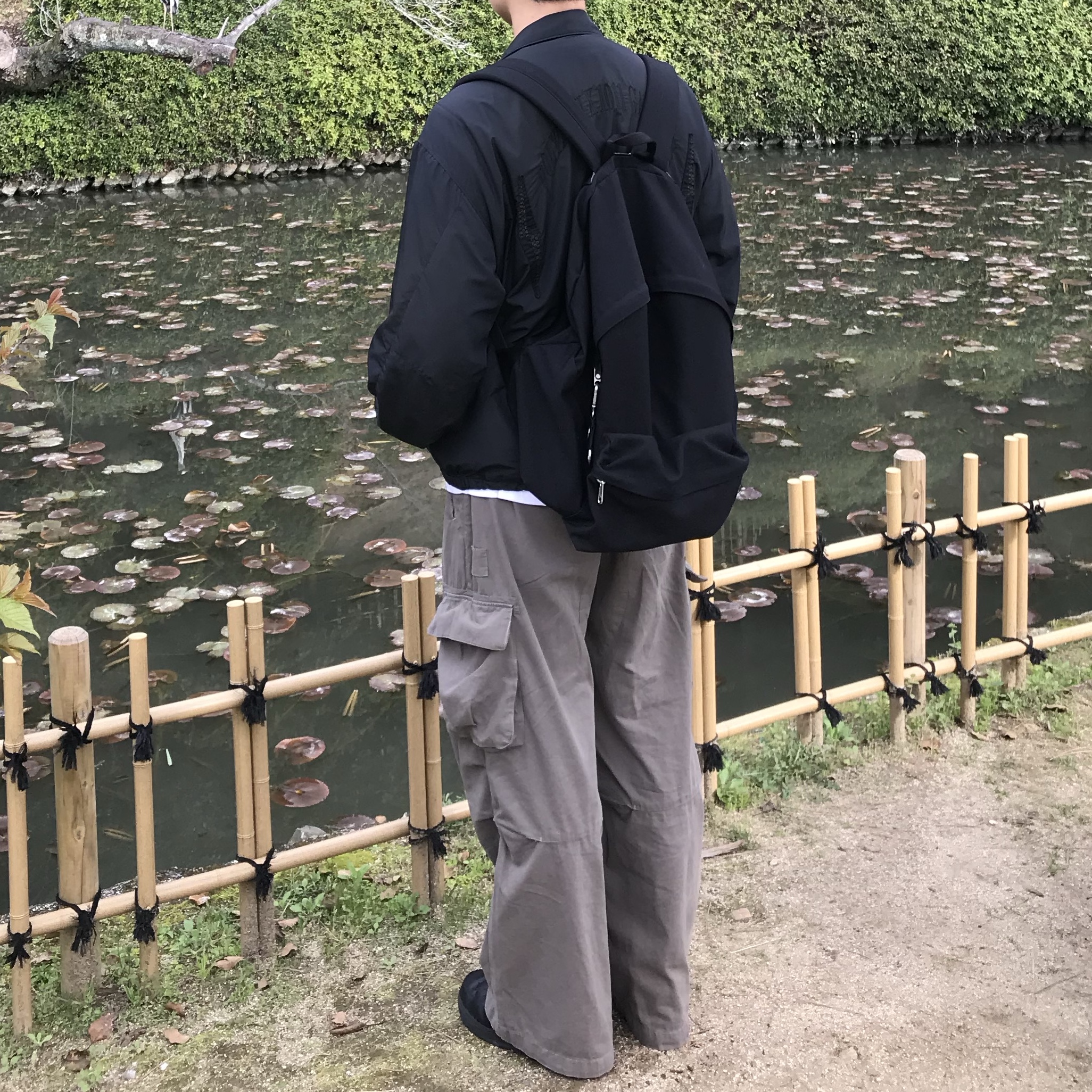 Polyteru Belted Cargo Pants 1.2v Olive Gray, Polyteru 1011 Star Coach Jacket 1.2v Used Ink - 24SS 착용 스타일