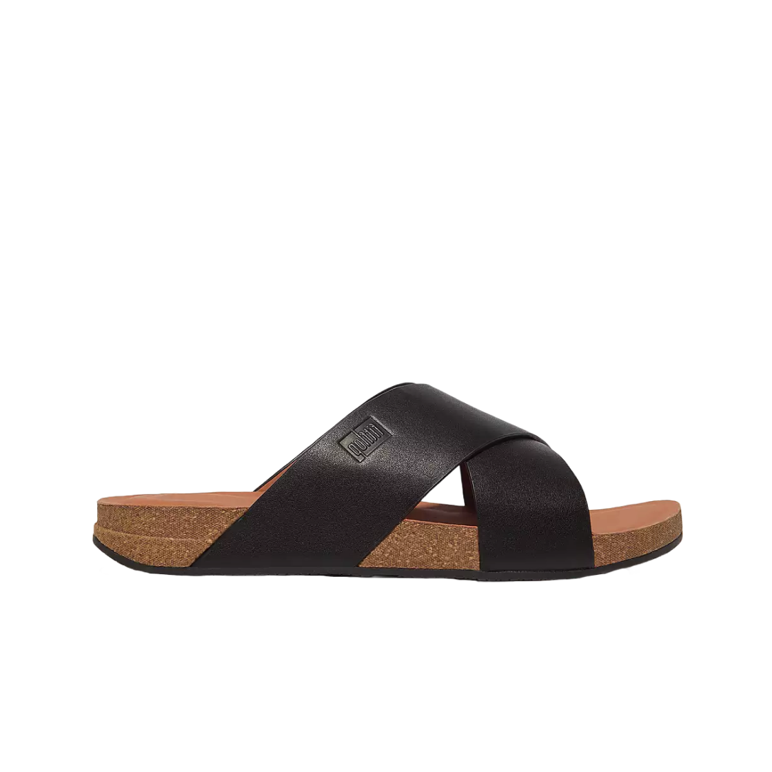 핏플랍 아이쿠션 레더 크로스 슬라이드 블랙(FITFLOP Iqushion Leather Cross Slides Black)