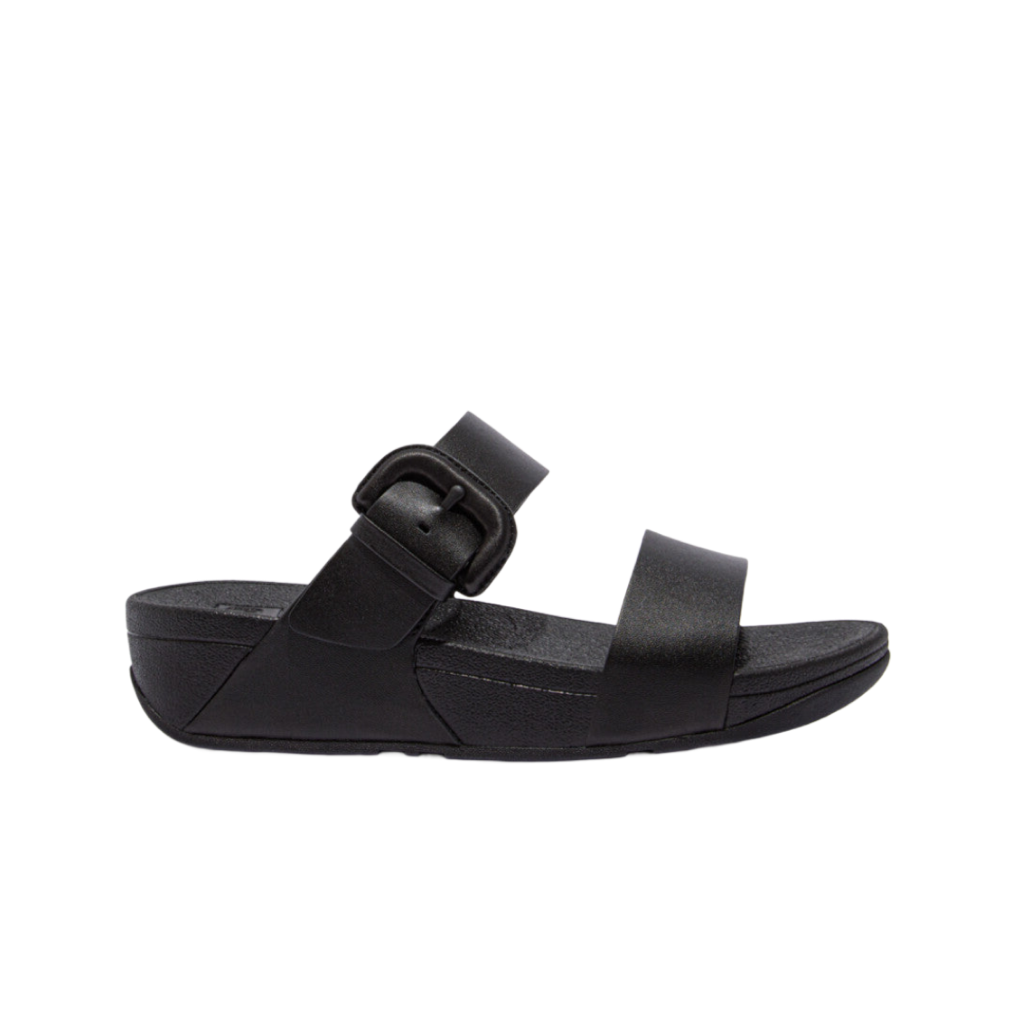 (W) 핏플랍 루루 커버드 버클 로우 엣지 레더 슬라이드 블랙((W) FITFLOP Lulu Covered Buckle Raw Edge Leather Slides Black) - 1