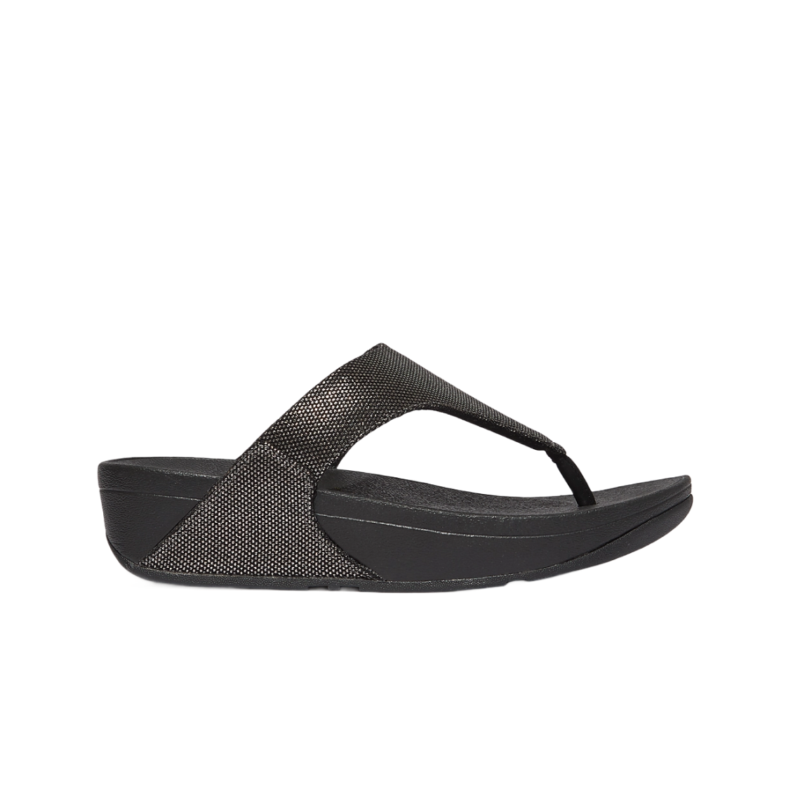 (W) 핏플랍 루루 글리츠 캔버스 토 포스트 샌들 퓨터 블랙((W) FITFLOP Lulu Glitz Canvas Toe Post Sandals Pewter Black)