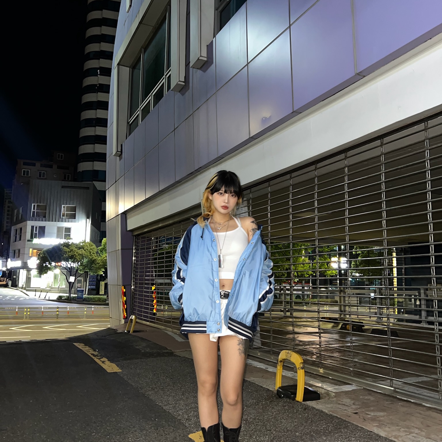 Supreme Hooded Stadium Jacket Blue - 24SS 착용 스타일 - 2