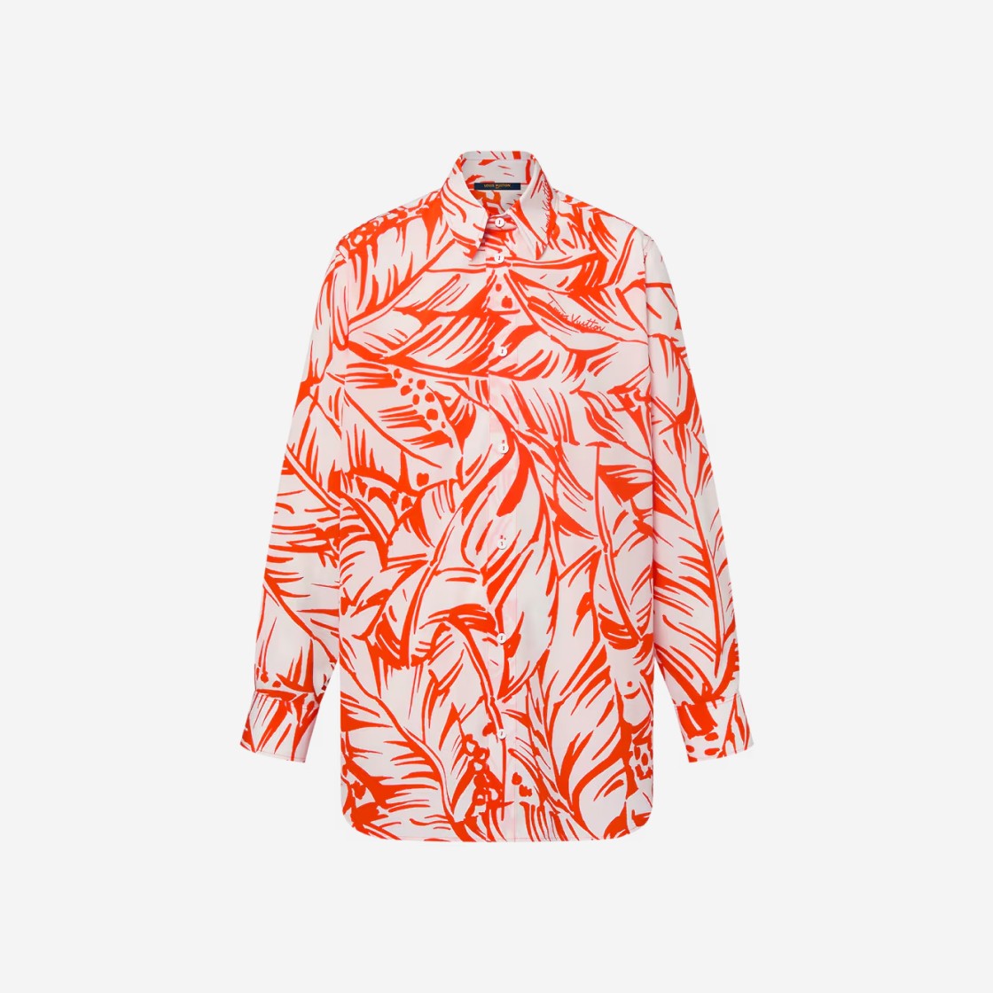 (W) Louis Vuitton Palm Print Silk Shirt Peach 상세 이미지 1