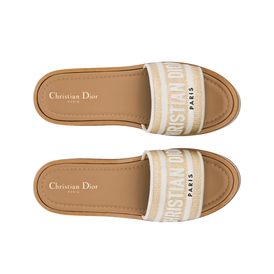 (W) Dior Dioriviera Dway Platform Slide Embroidered Cotton Natural Raffia White 상세 이미지 2