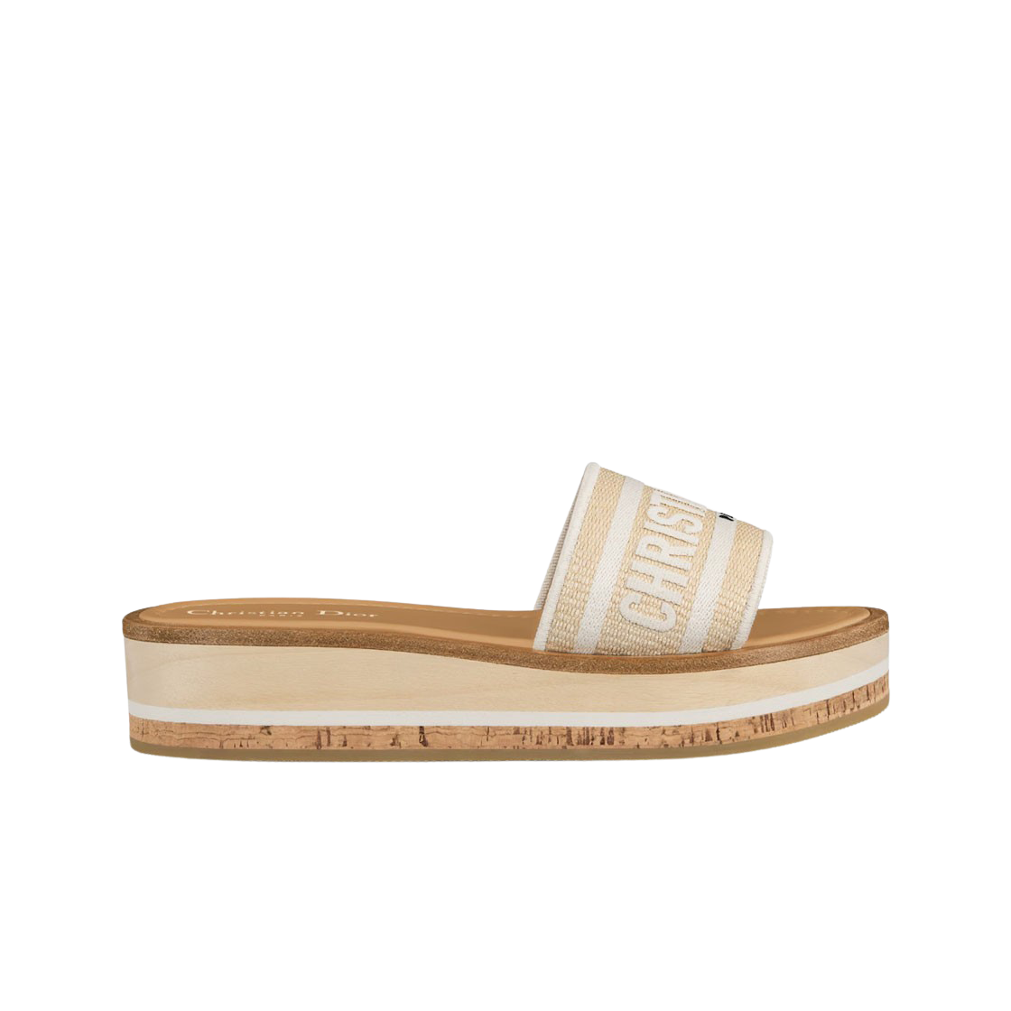 (W) Dior Dioriviera Dway Platform Slide Embroidered Cotton Natural Raffia White 상세 이미지 1