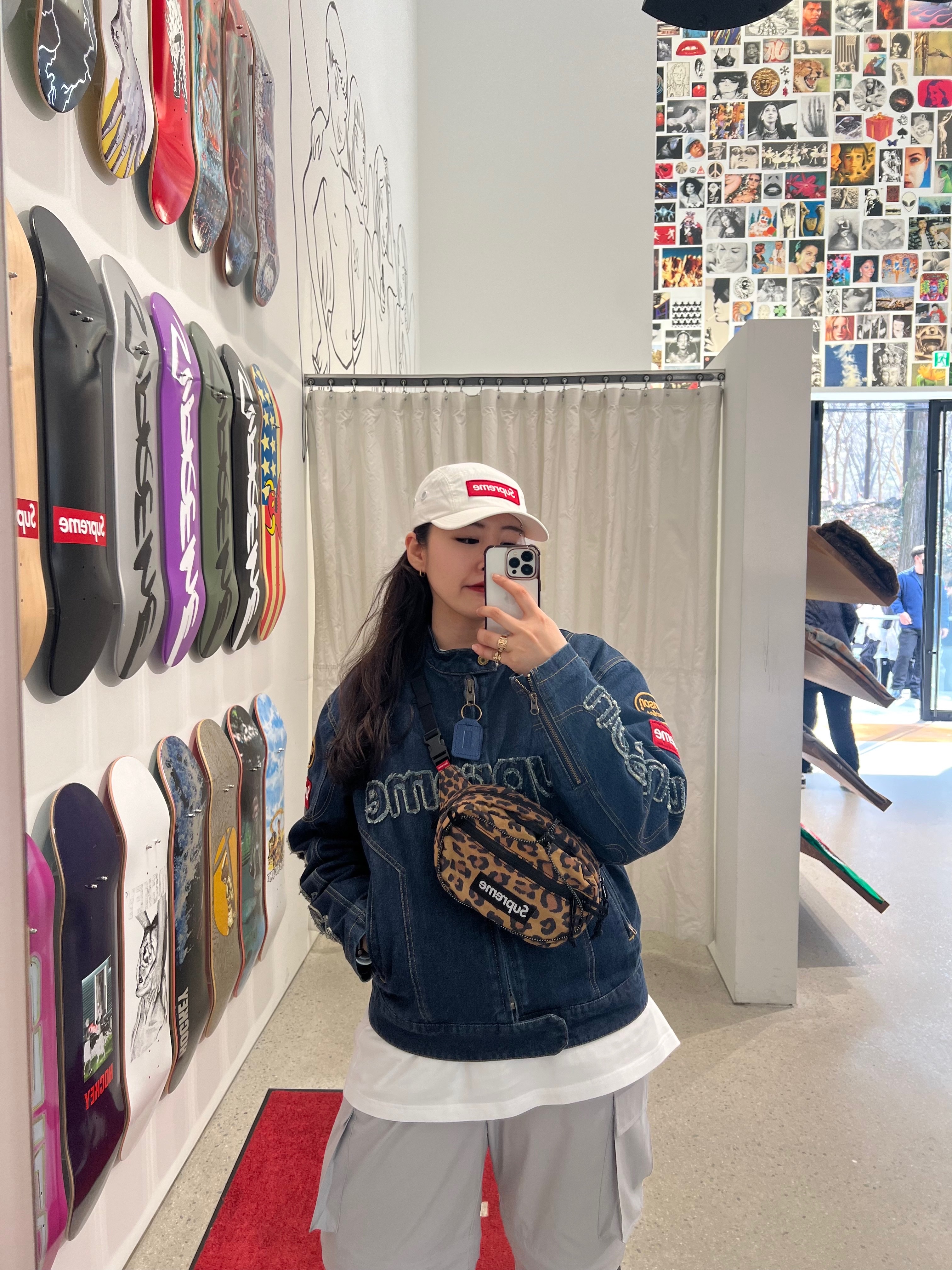Supreme x Vanson Leathers Cordura Denim Jacket Blue - 22FW, Supreme Ventile Camp Cap White - 23SS 착용 스타일 - 1