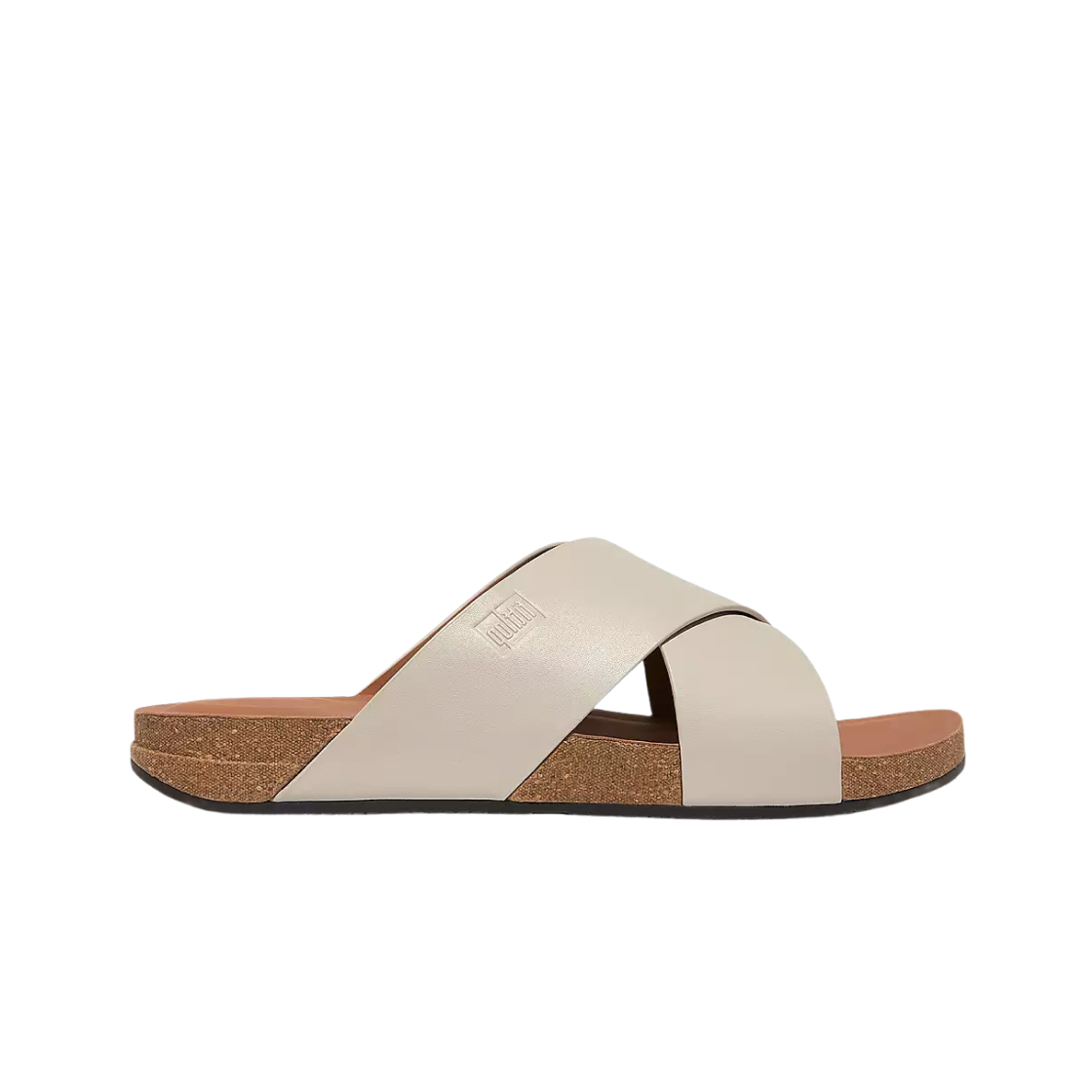핏플랍 아이쿠션 레더 크로스 슬라이드 클레이 그레이(FITFLOP Iqushion Leather Cross Slides Clay Grey)