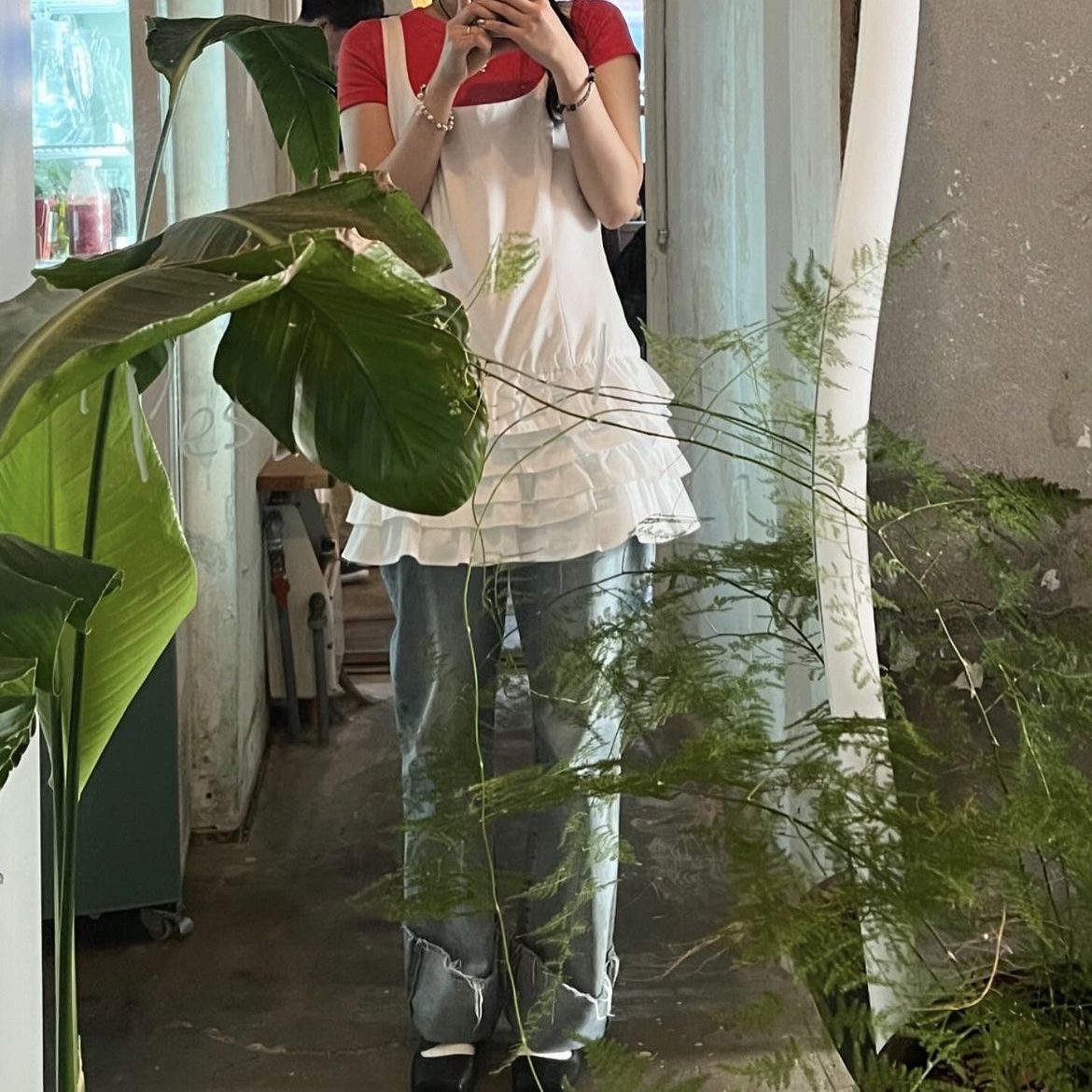 Studiotable Straight Denim Pants White 착용 스타일