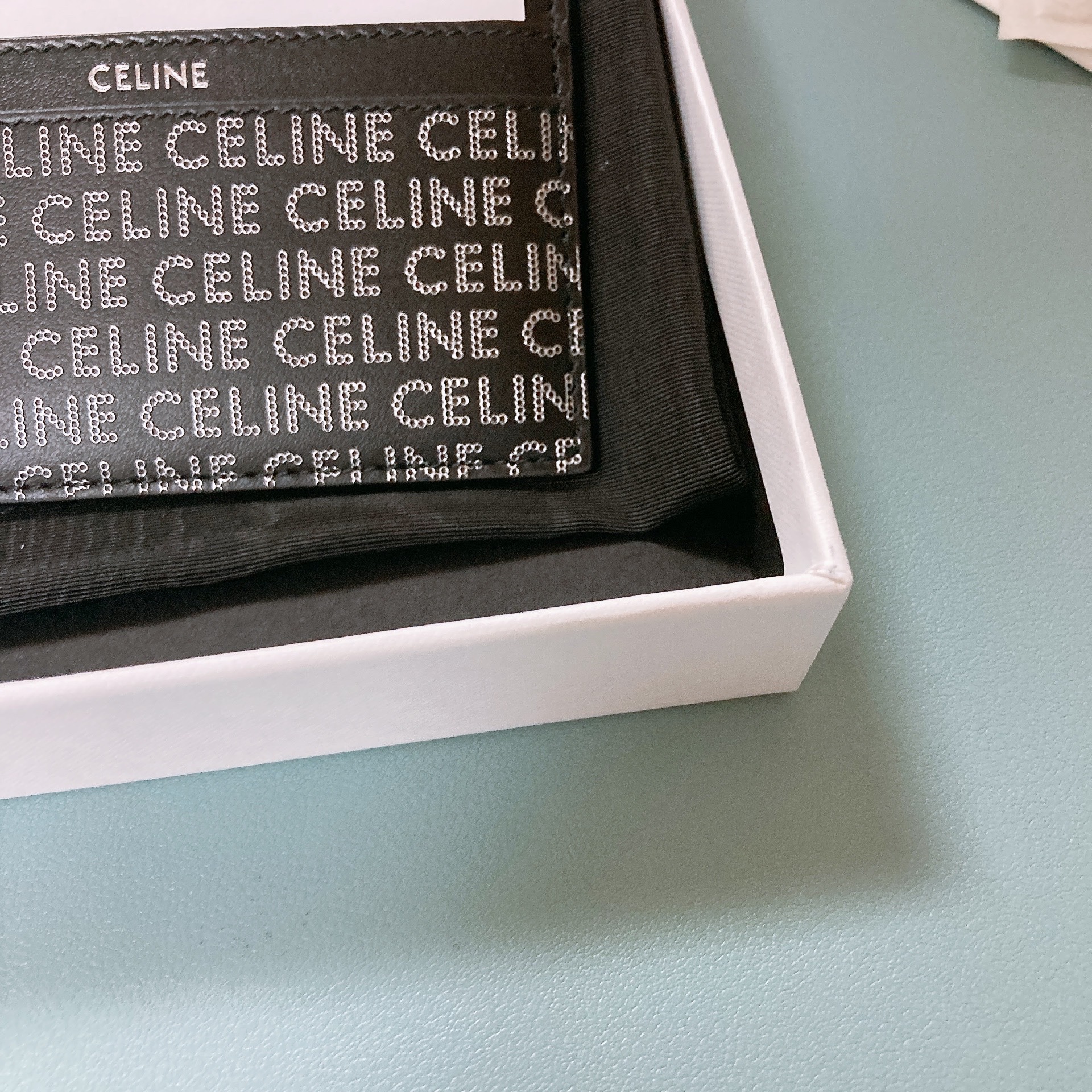 Celine Large Card Holder with Celine All Over and Calfskin Black 착용 스타일 - 1