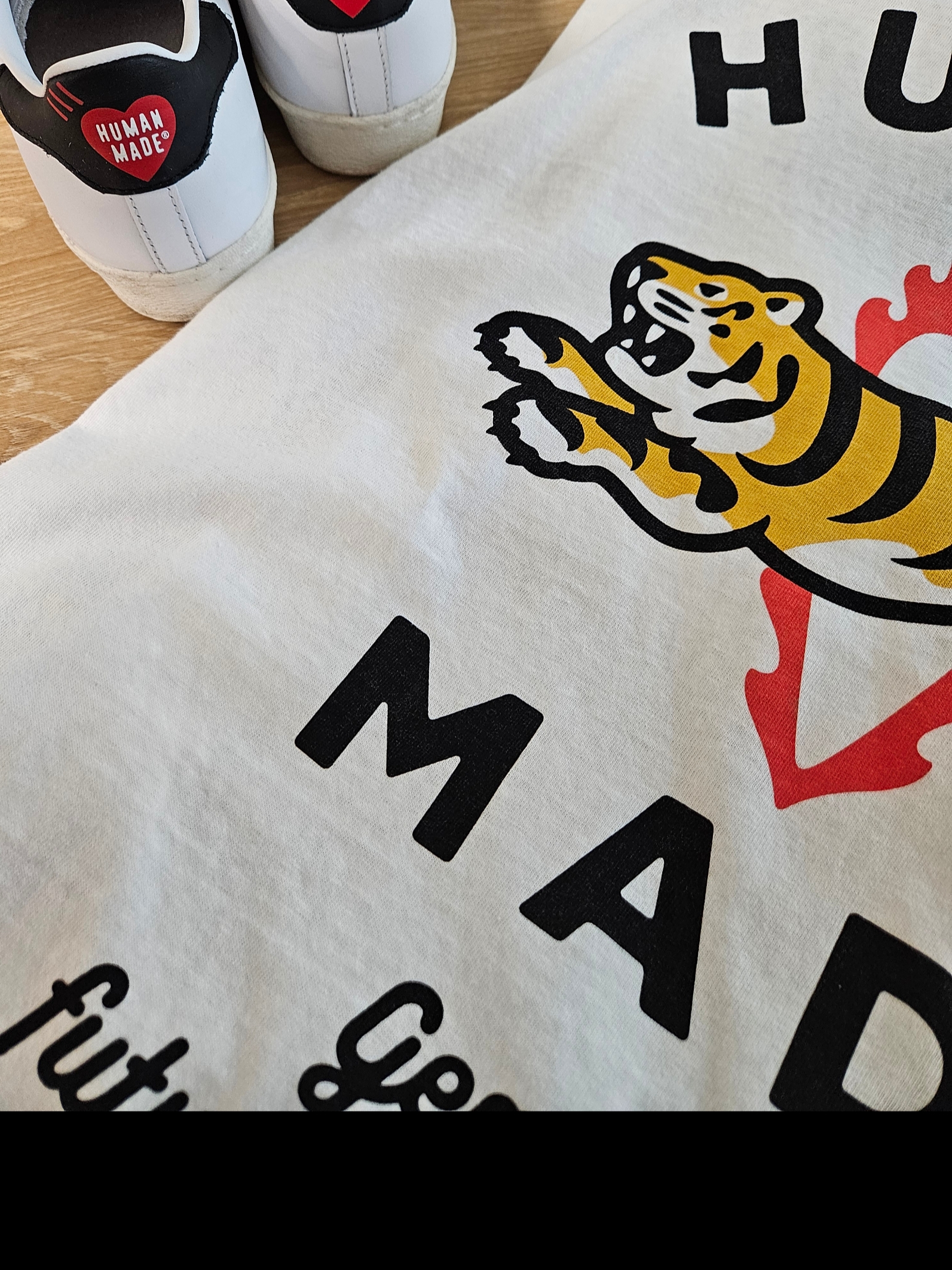 Adidas x Human Made Superstar White Black, Human Made Graphic L/S T-Shirt #3 White 착용 스타일 - 1