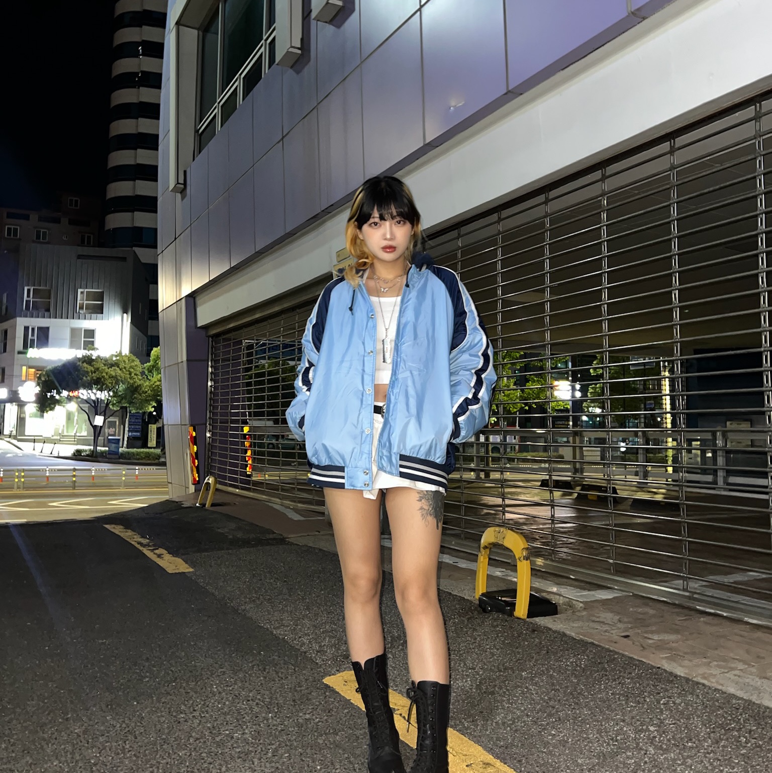 Supreme Hooded Stadium Jacket Blue - 24SS 착용 스타일 - 1