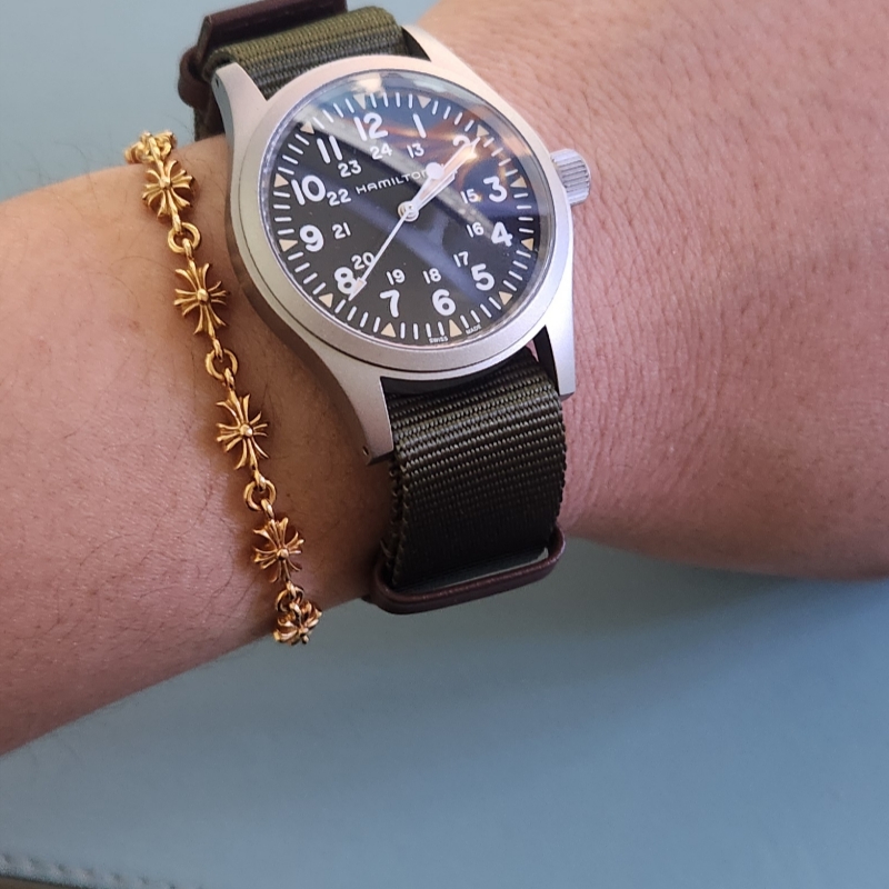 Hamilton Khaki Field Mechanical 38mm Nato Strap Green Black 착용 스타일 - 2
